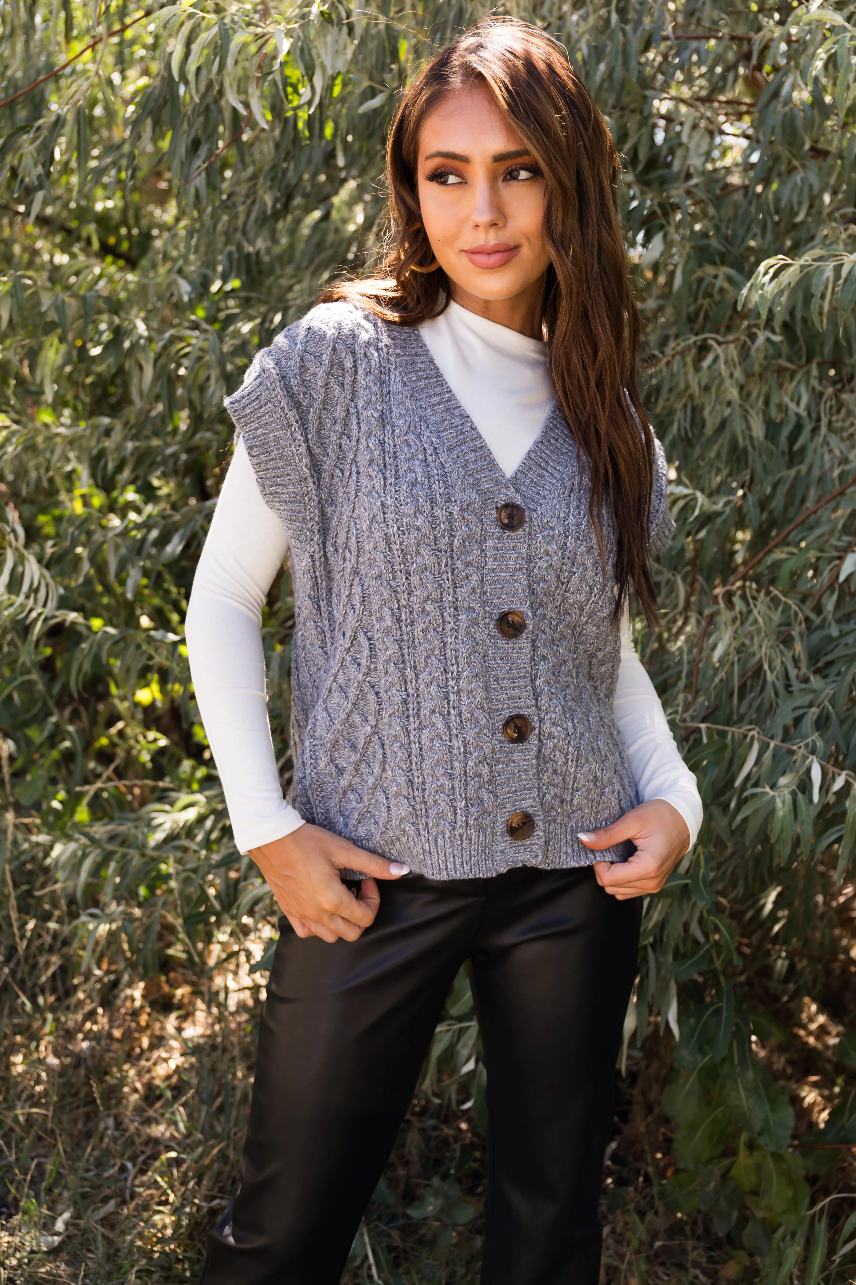 Stone Chunky Cable Knit Sweater Vest sold by Lime Lush product image thumbnail 2