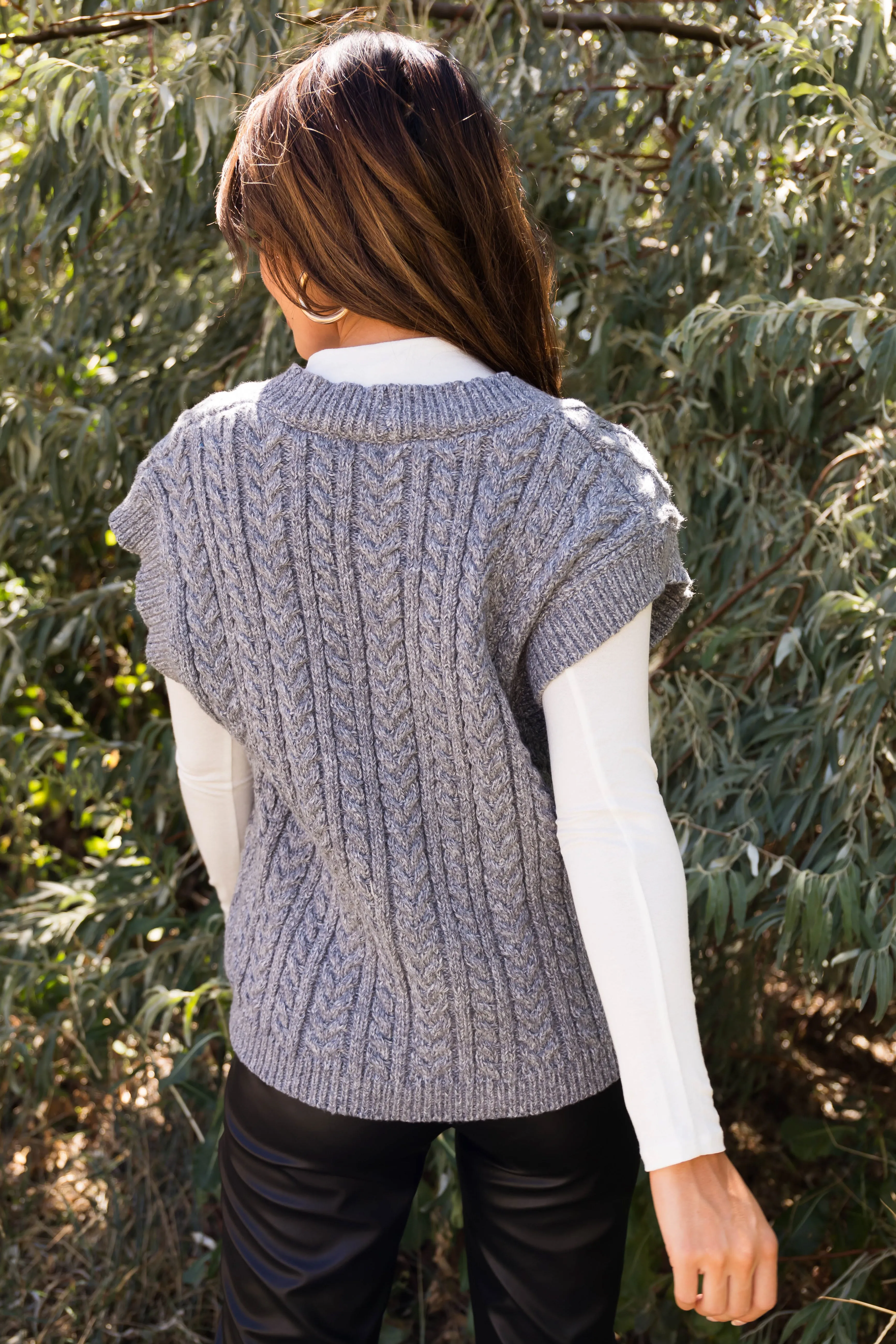Stone Chunky Cable Knit Sweater Vest sold by Lime Lush product image thumbnail 4