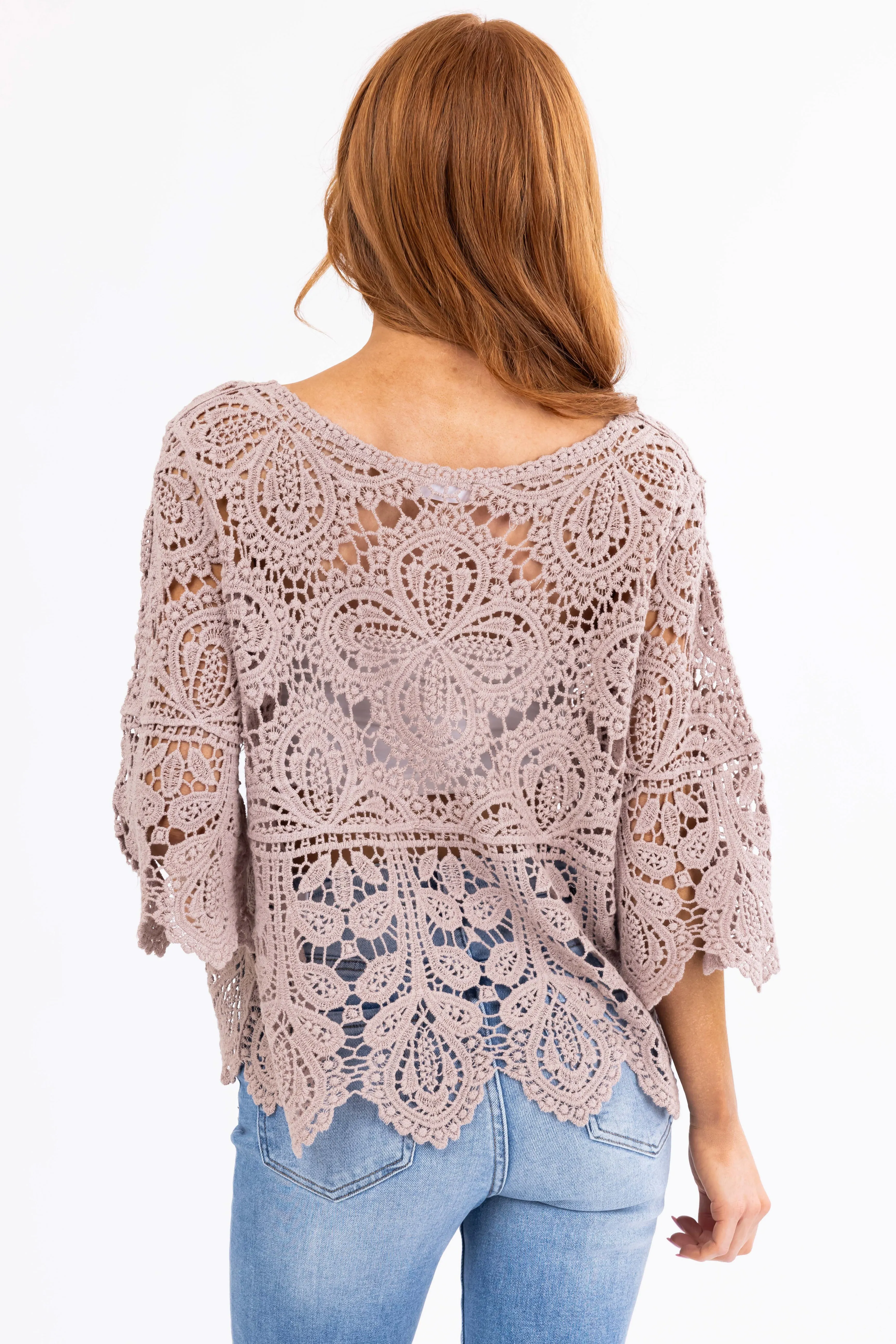 Latte Crochet Lace Scalloped Half Sleeve Top sold by Lime Lush product image thumbnail 5