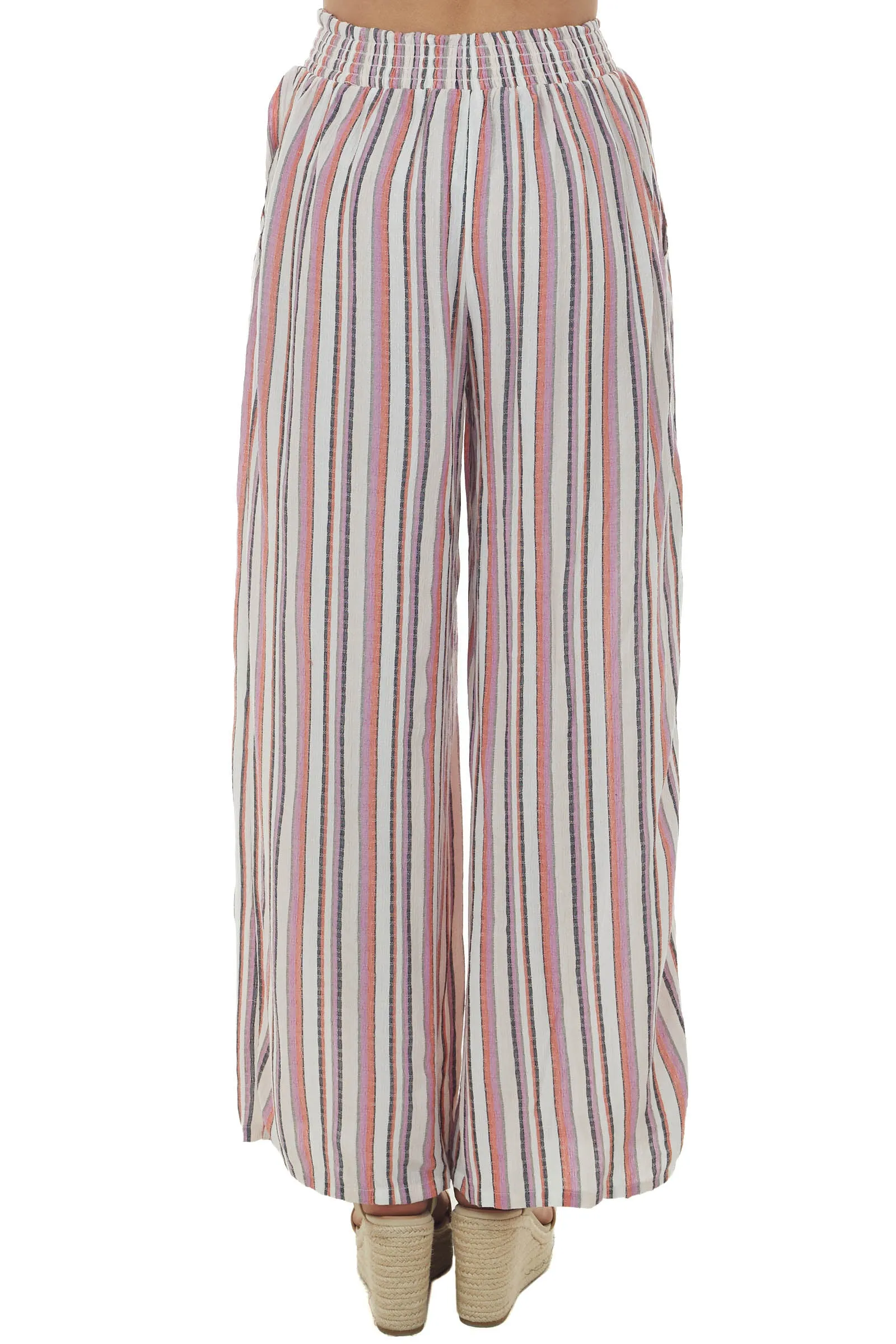 Coral Striped Pants with Smocked Waist Tie sold by Lime Lush product image thumbnail 4