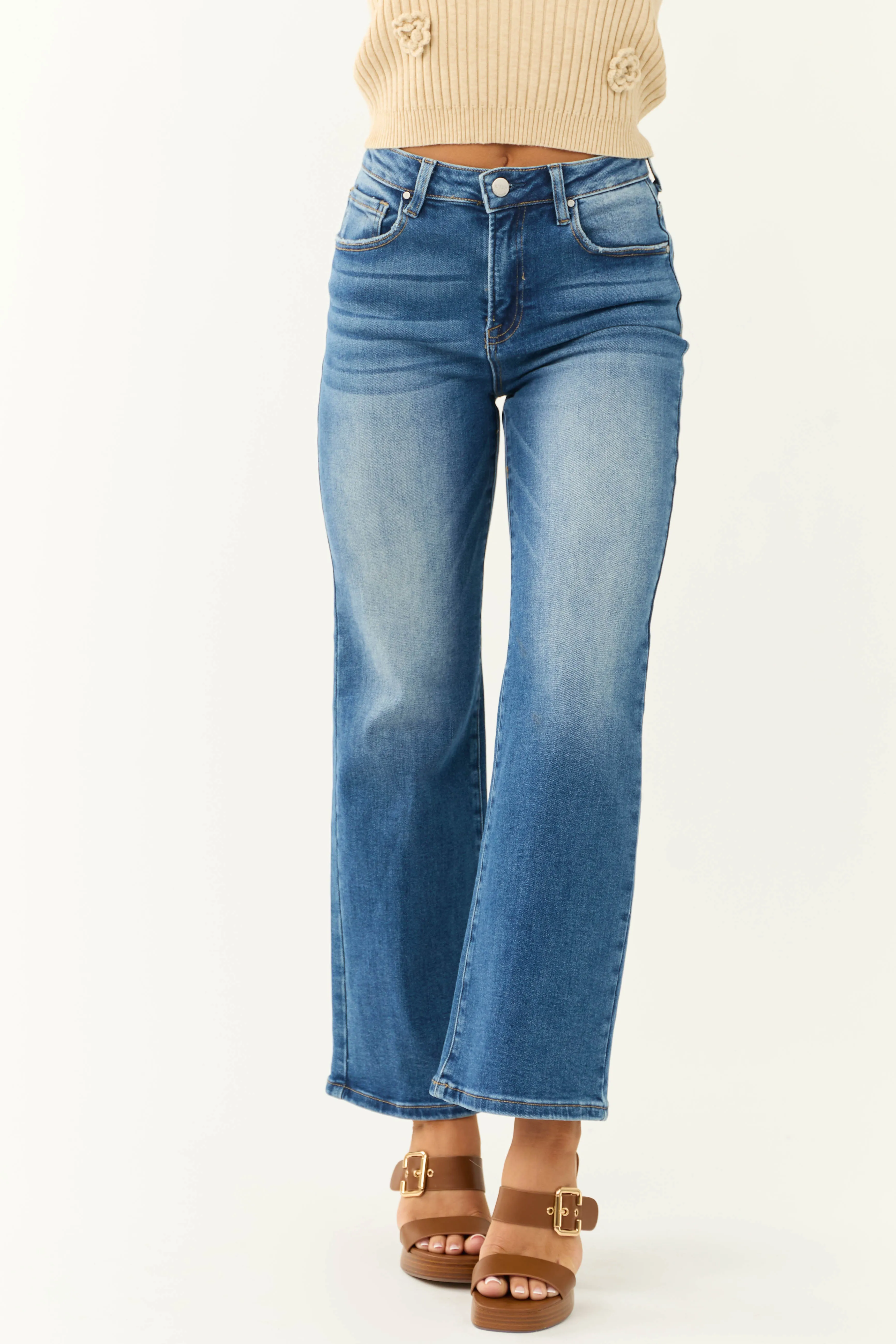 Risen Medium Wash Wide Leg High Rise Jeans sold by Lime Lush