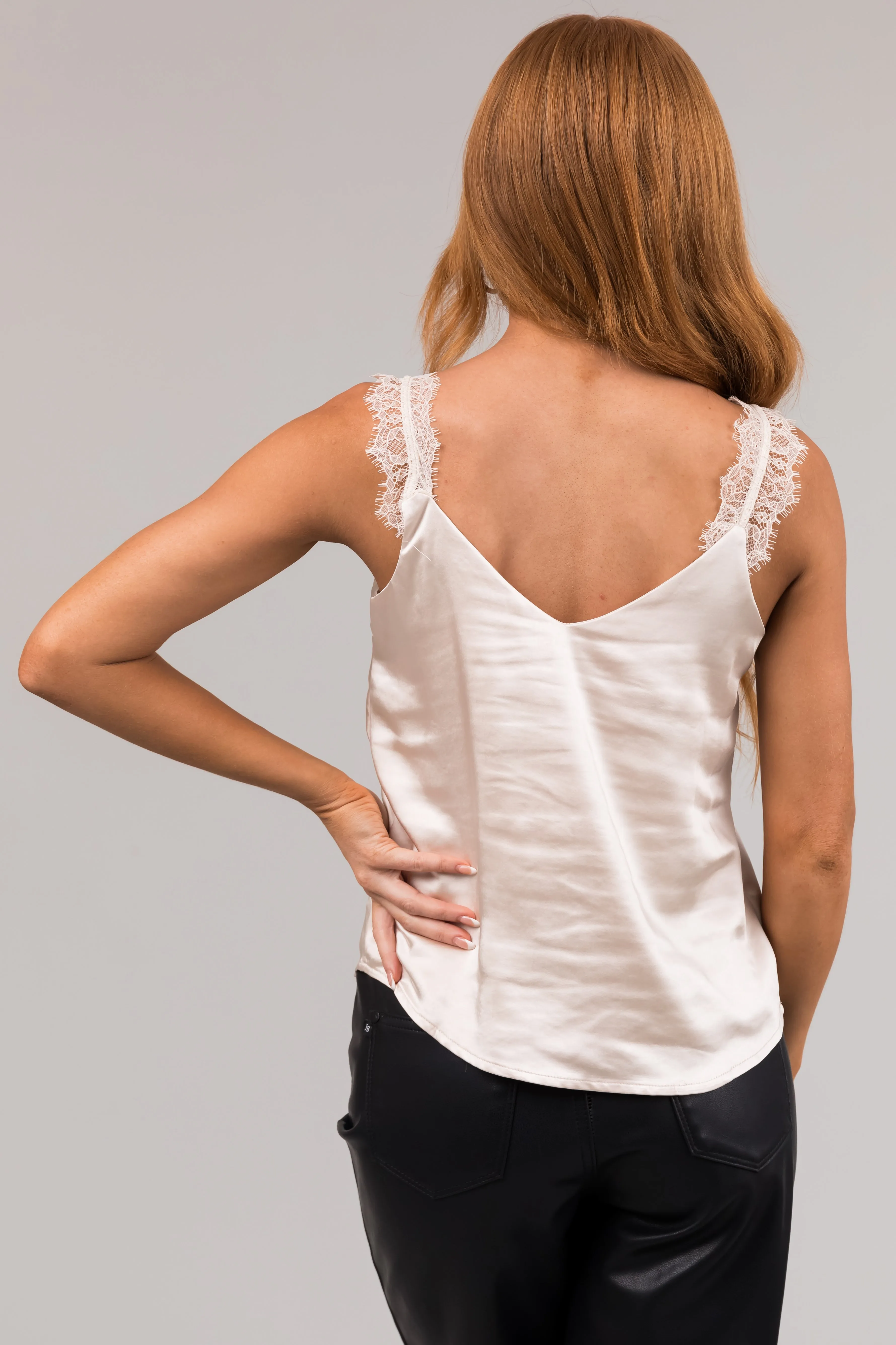 Champagne Sleeveless Lace Trim V Neck Cami Top sold by Lime Lush product image thumbnail 5