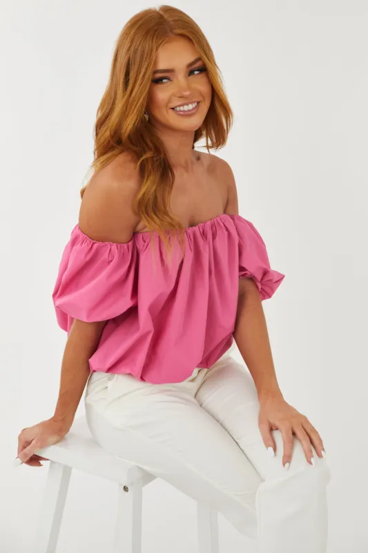 Bubblegum Puff Off the Shoulder Cropped Blouse sold by Lime Lush