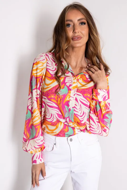 Flying Tomato Magenta Button Down Top sold by Lime Lush
