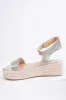 Silver Rhinestone Espadrille Platform Sandals sold by Lime Lush