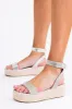 Silver Rhinestone Espadrille Platform Sandals sold by Lime Lush