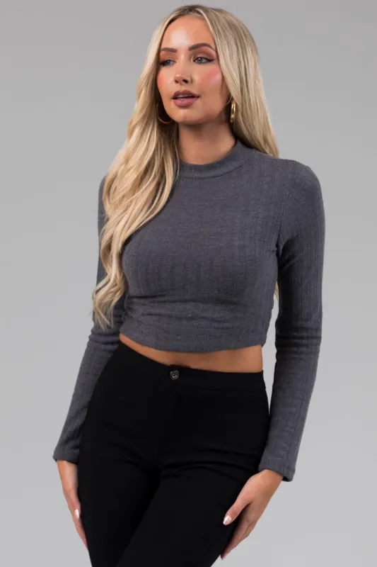 Stormy Grey Criss Cross Cut Out Back Crop Top sold by Lime Lush