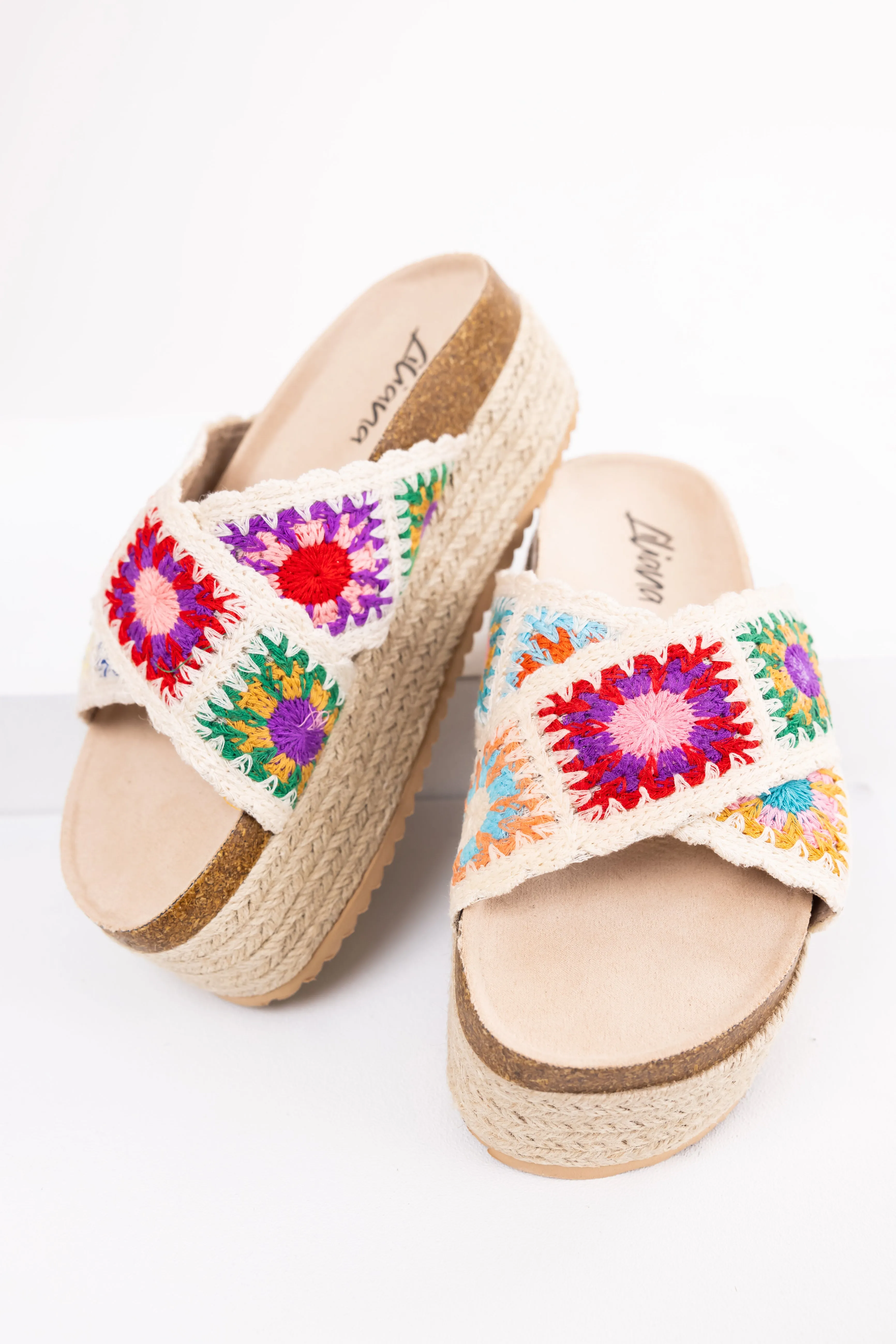Cream Multicolor Crochet Espadrille Sandals sold by Lime Lush