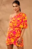 Tangerine Floral Print One Shoulder Mini Dress sold by Lime Lush