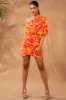 Tangerine Floral Print One Shoulder Mini Dress sold by Lime Lush