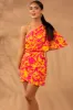 Tangerine Floral Print One Shoulder Mini Dress sold by Lime Lush