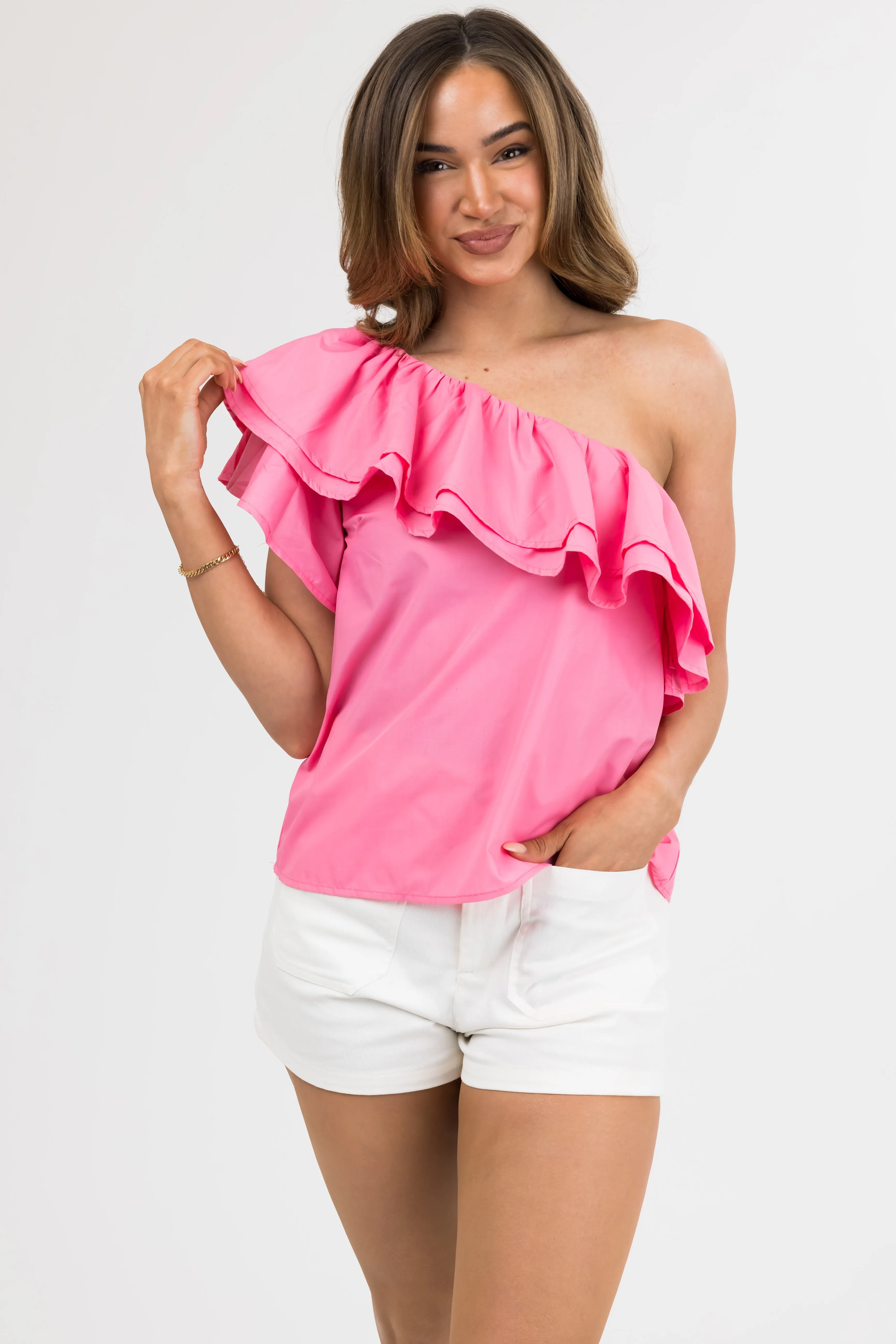 She+Sky Bubblegum Ruffle One Shoulder Top sold by Lime Lush product image thumbnail 2