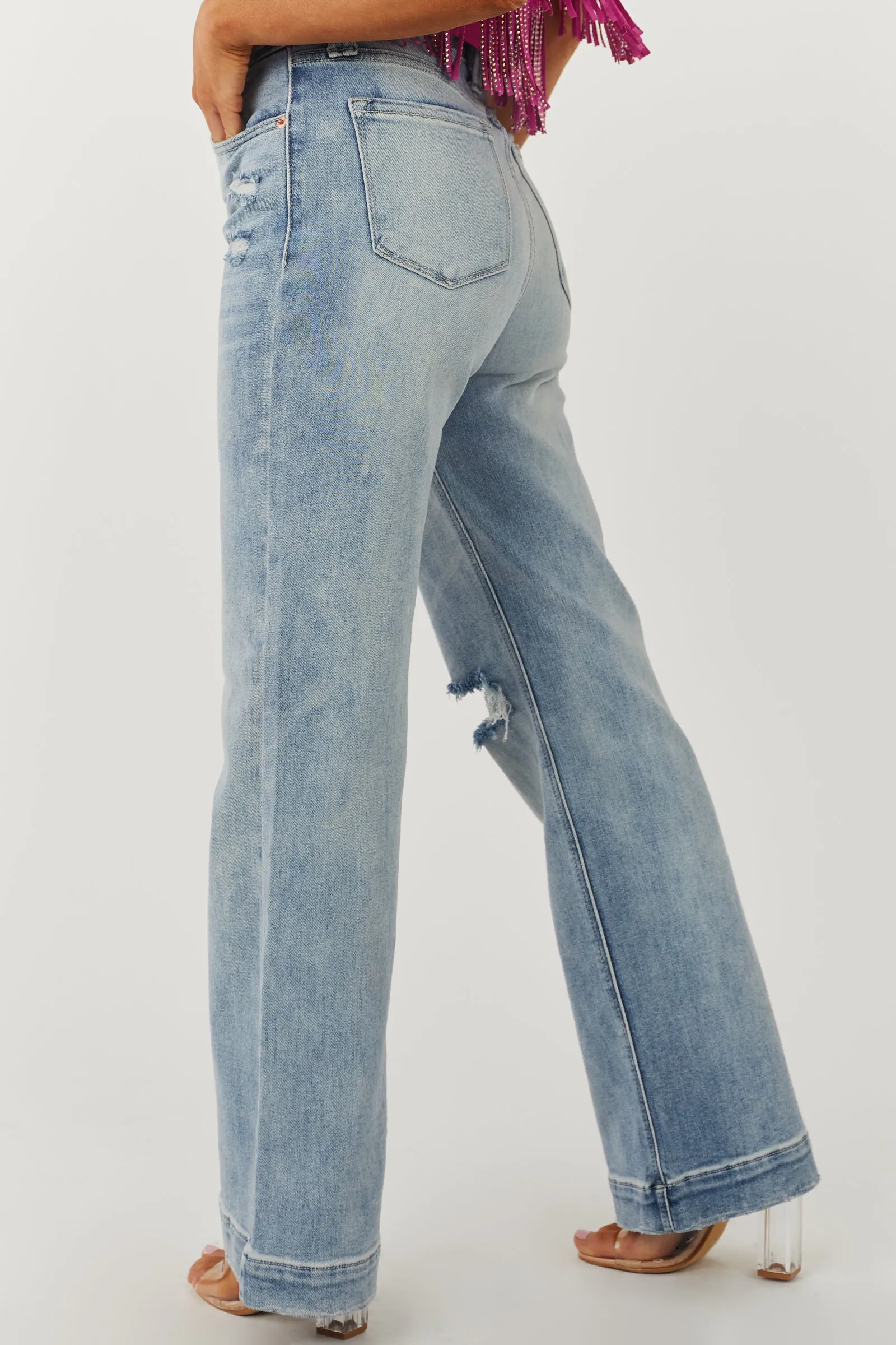 Artemis Light Wash High Rise Wide Leg Denim Jeans sold by Lime Lush product image thumbnail 4