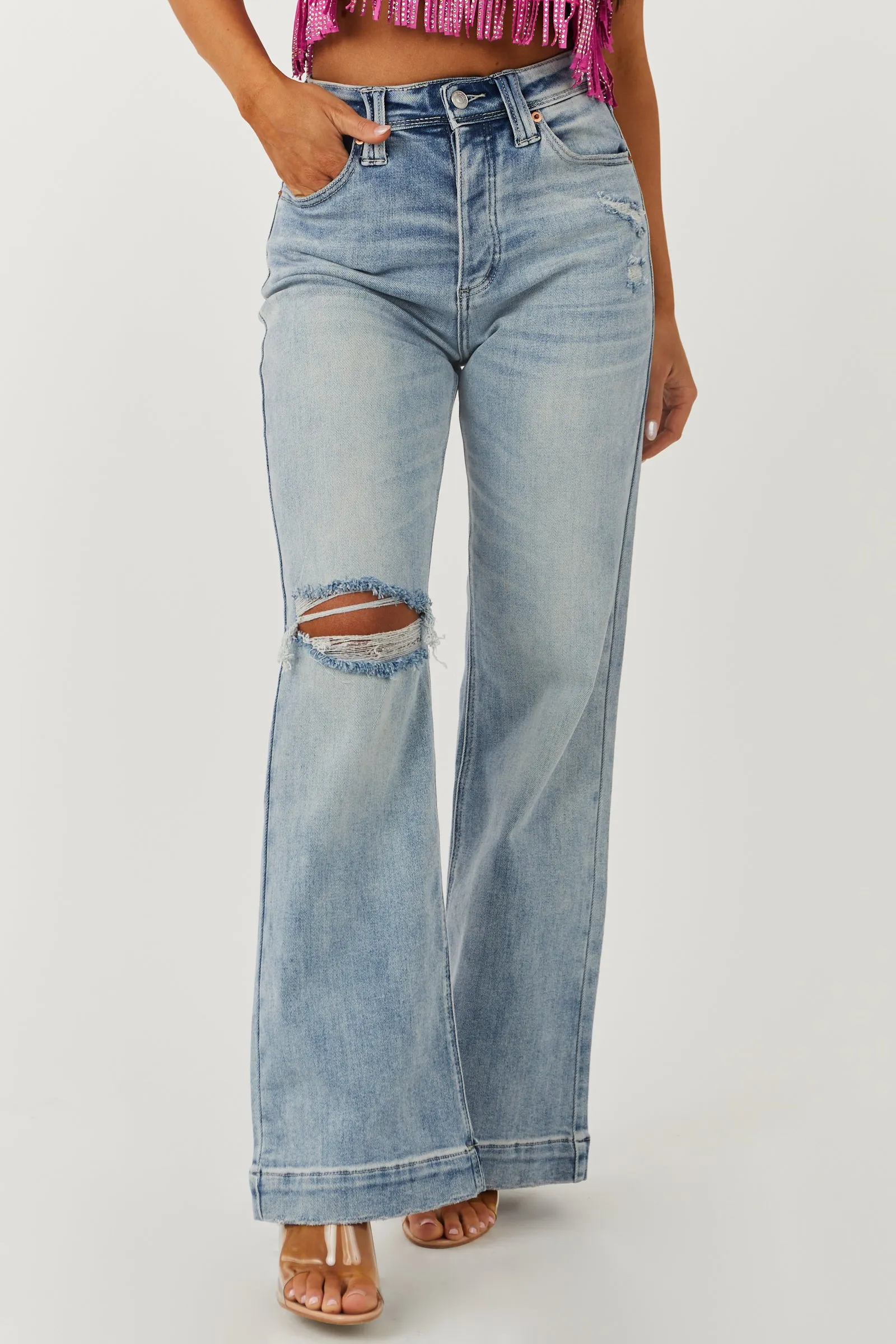 Artemis Light Wash High Rise Wide Leg Denim Jeans sold by Lime Lush product image thumbnail 2