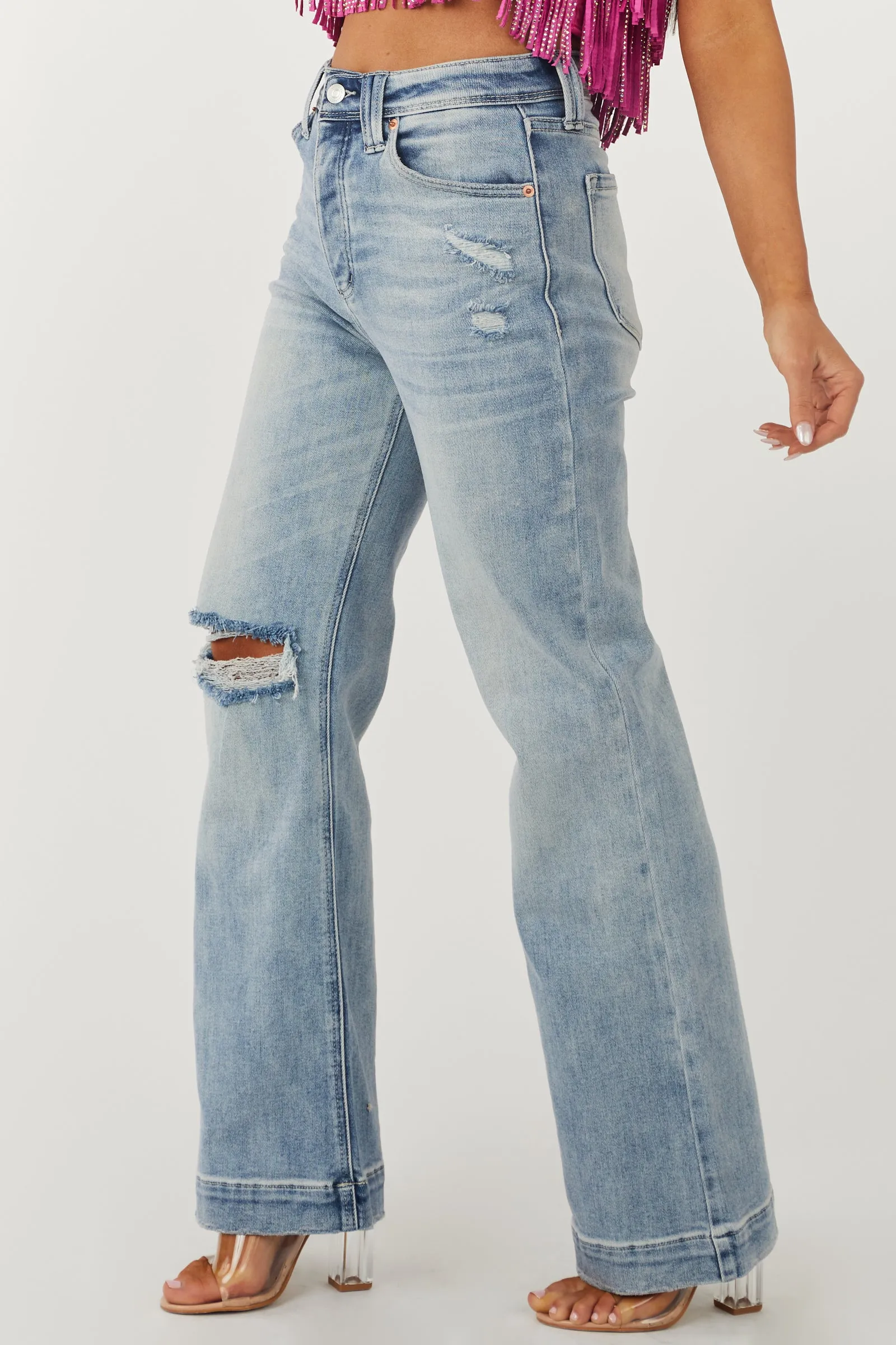 Artemis Light Wash High Rise Wide Leg Denim Jeans sold by Lime Lush product image thumbnail 3