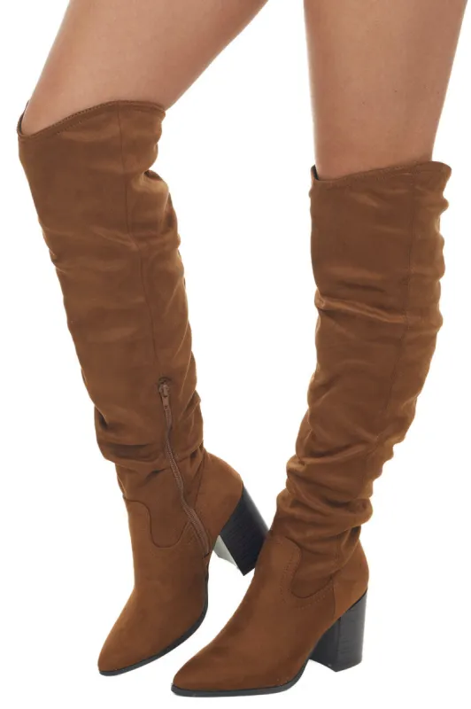 Sepia Faux Suede Pointed Toe Slouchy Boots sold by Lime Lush