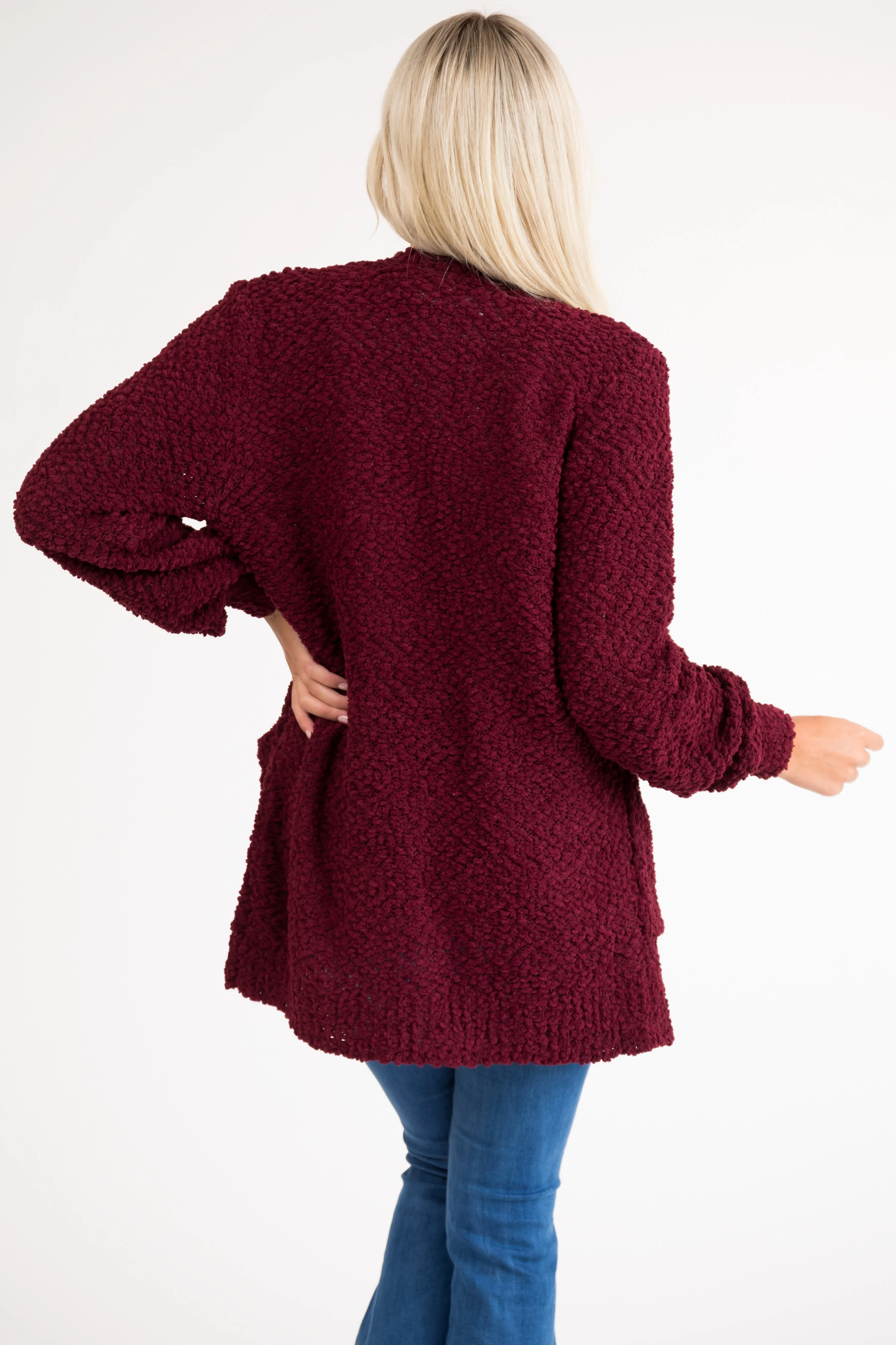 Wine Popcorn Knit Open Front Cardigan sold by Lime Lush product image thumbnail 5