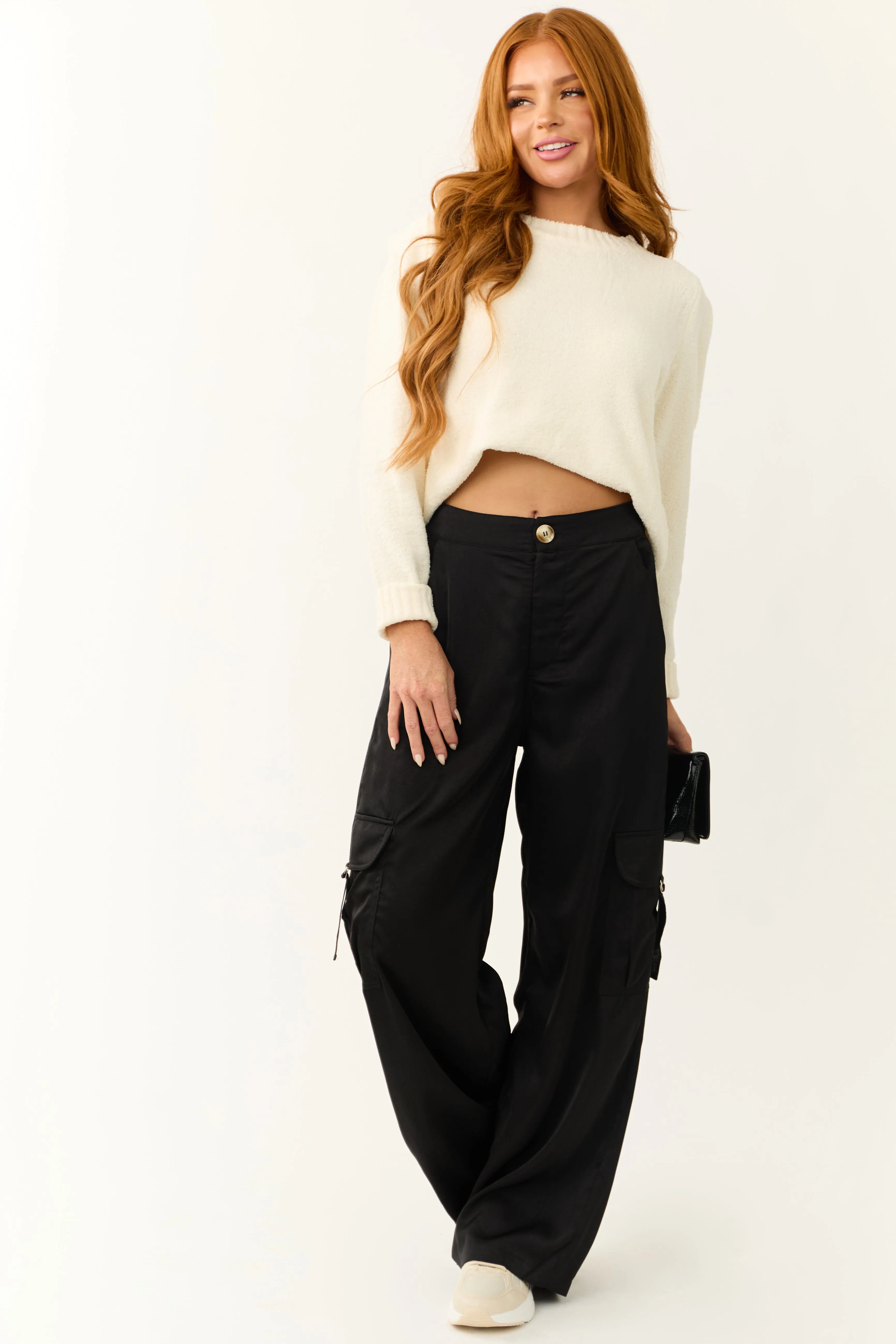 Black Wide Leg Strapped Cargo Pocket Pants sold by Lime Lush product image thumbnail 5