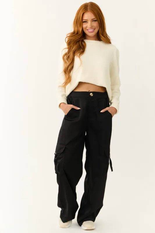 Black Wide Leg Strapped Cargo Pocket Pants sold by Lime Lush