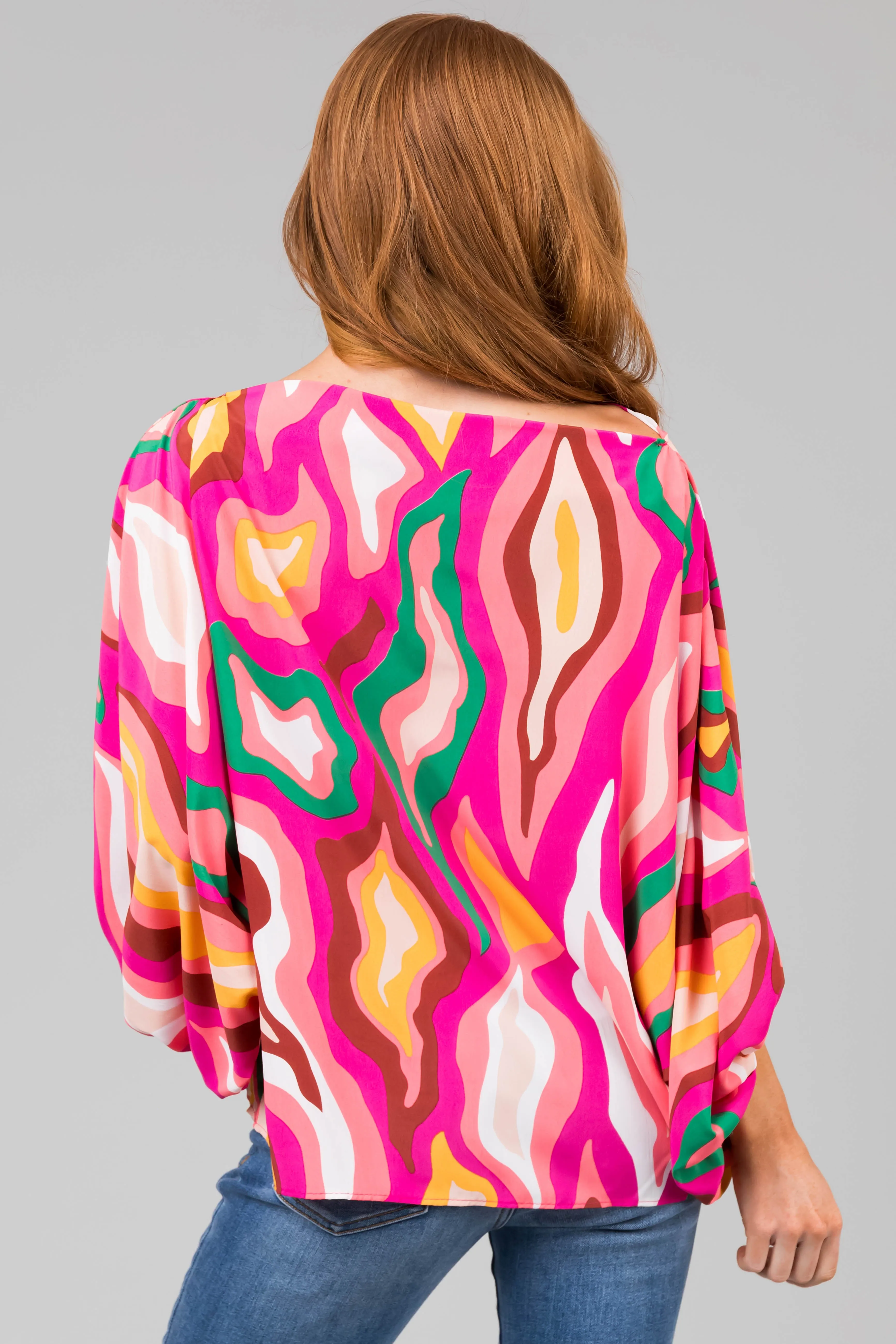 Fuchsia Multicolor Abstract Dolman Sleeve Blouse sold by Lime Lush product image thumbnail 5