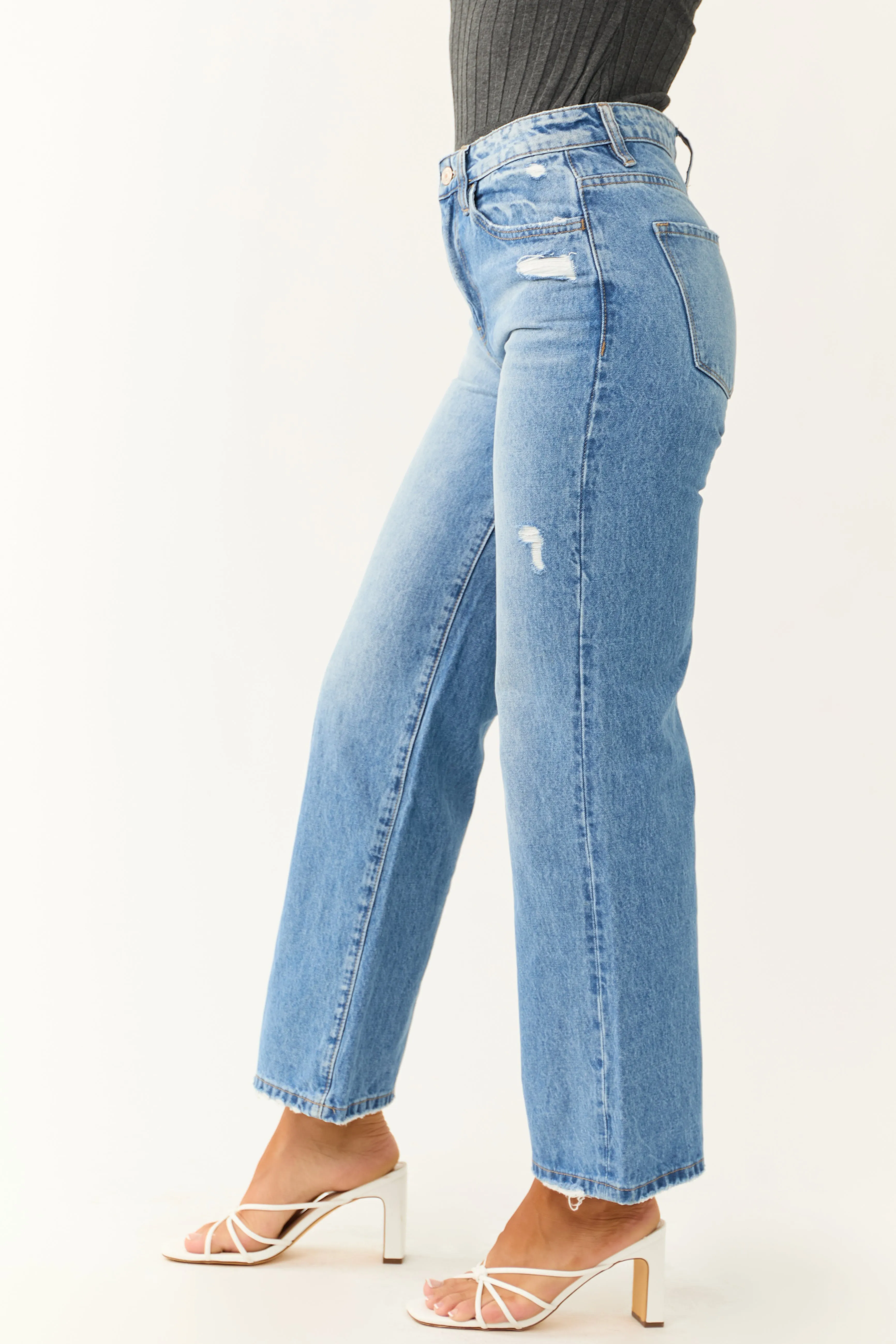 Vervet Medium Wash Wide Leg Ankle Jeans sold by Lime Lush product image thumbnail 3