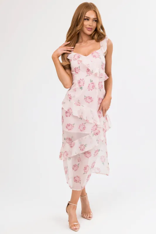 Cherry Blossom Floral Print Ruffle Midi Dress sold by Lime Lush