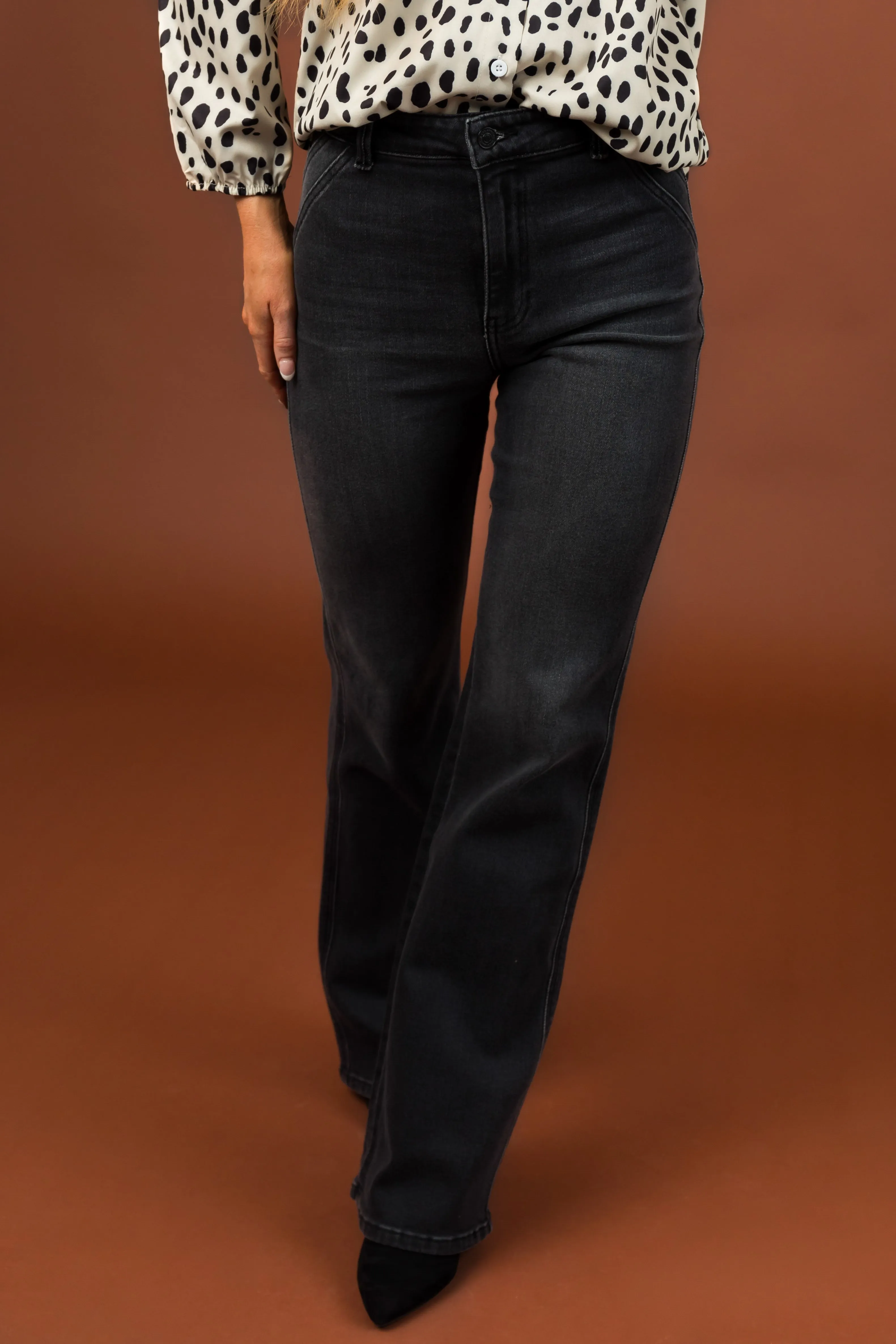 KanCan Dark Grey Ultra High Rise Flare Jeans sold by Lime Lush product image thumbnail 2