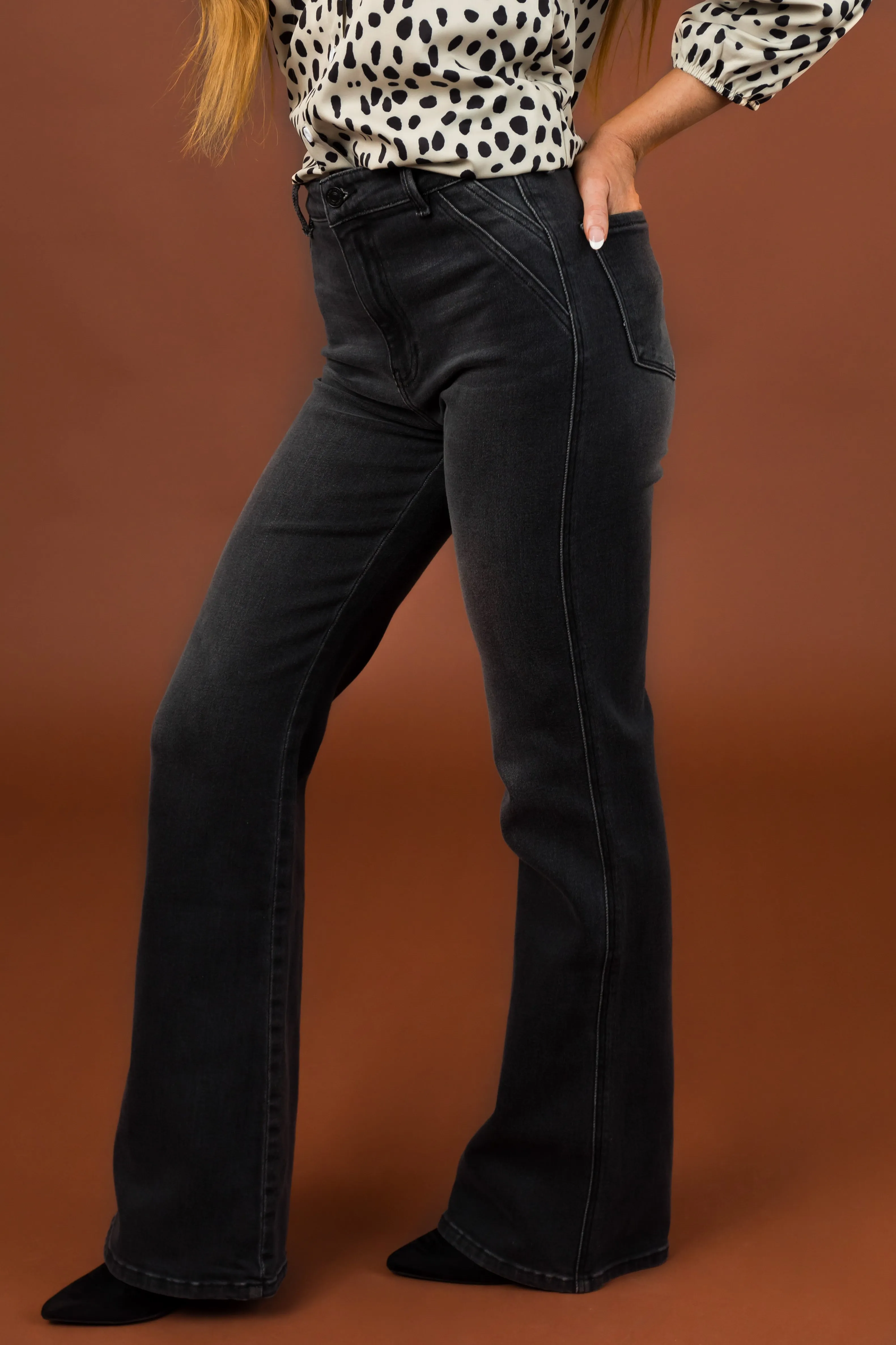 KanCan Dark Grey Ultra High Rise Flare Jeans sold by Lime Lush product image thumbnail 3