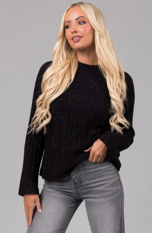 Black Speckled Mock Neck Long Sleeve Sweater sold by Lime Lush