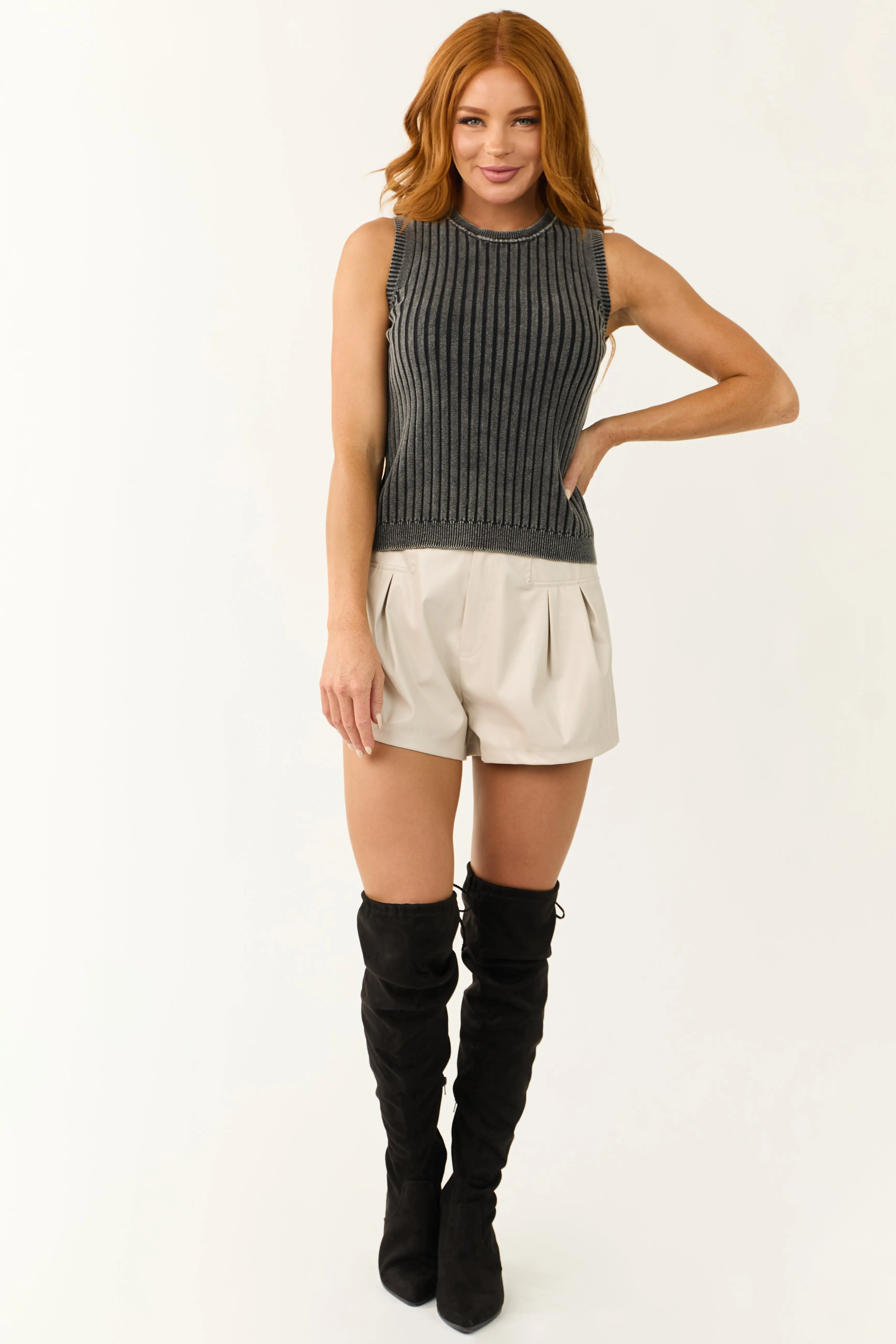 Charcoal Ribbed Knit Sleeveless Fitted Top sold by Lime Lush product image thumbnail 4