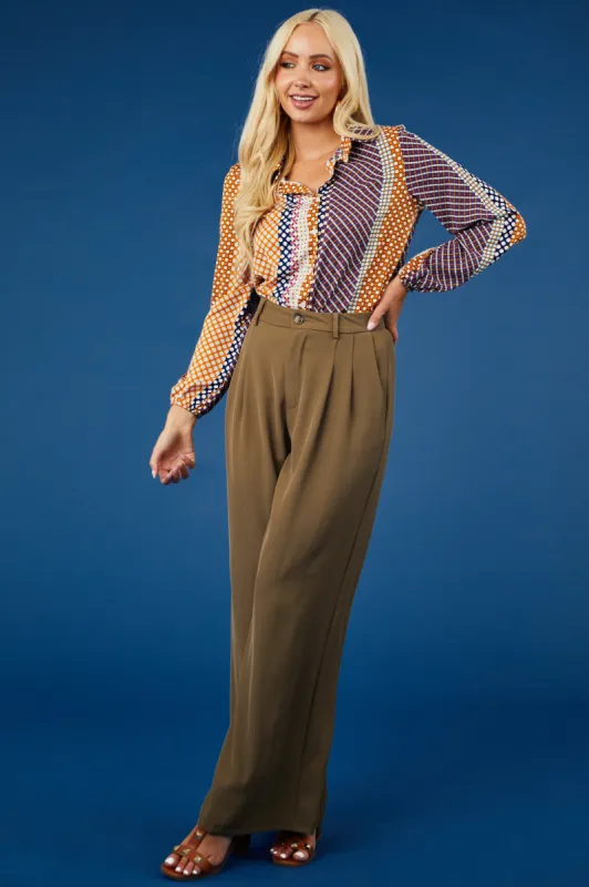 She+Sky Army Green Pleated High Rise Wide Leg Woven Pants sold by Lime Lush