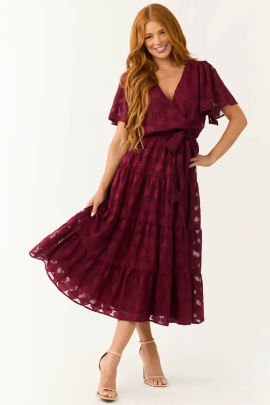 Flying Tomato Maroon Flutter Sleeve Textured Dress sold by Lime Lush