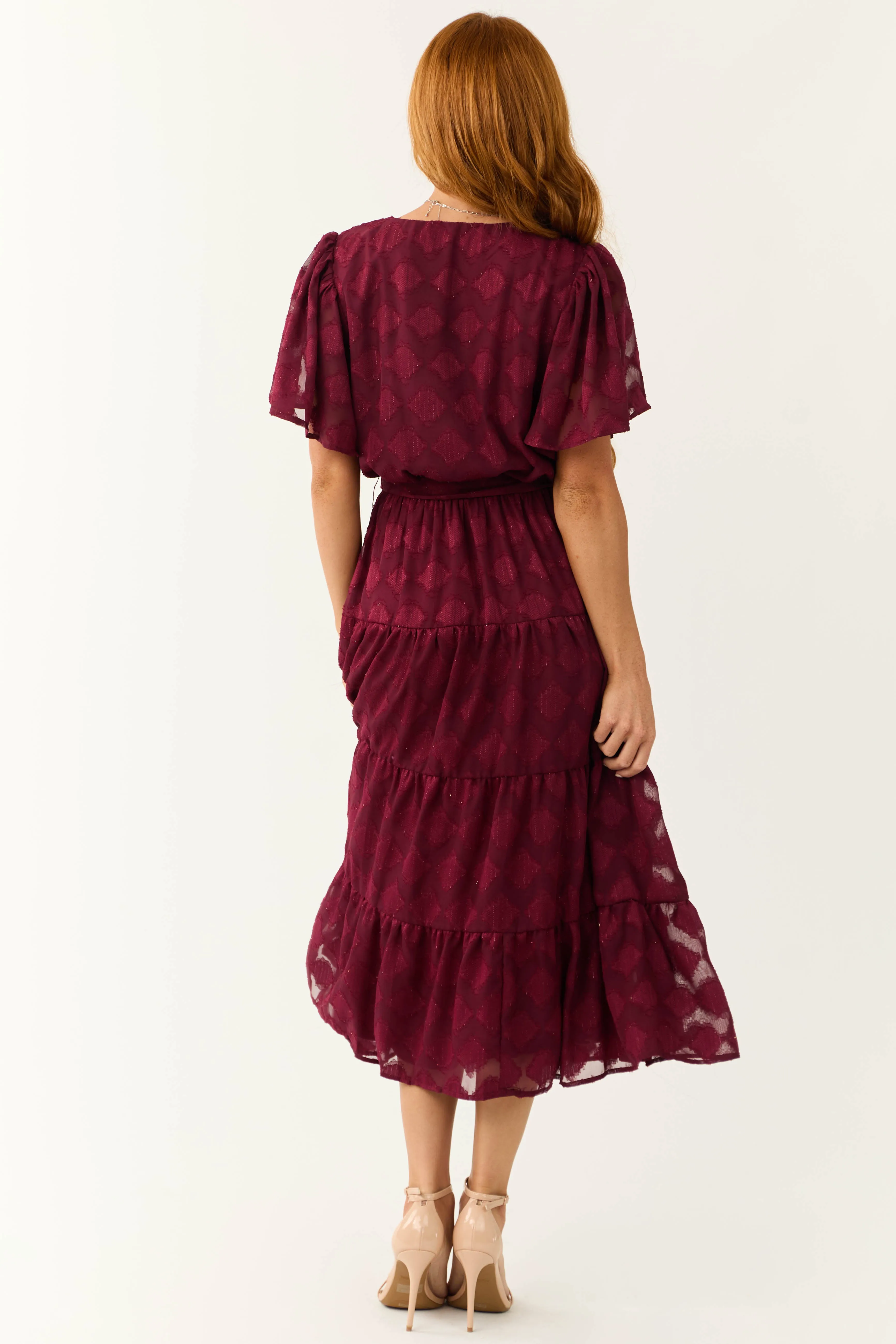 Flying Tomato Maroon Flutter Sleeve Textured Dress sold by Lime Lush product image thumbnail 5