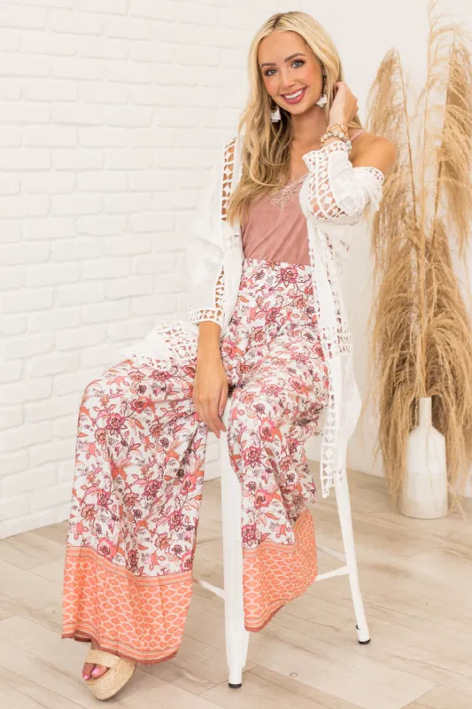 Ivory Floral Smocked Waist Flowy Leg Pants made by Ces Femme