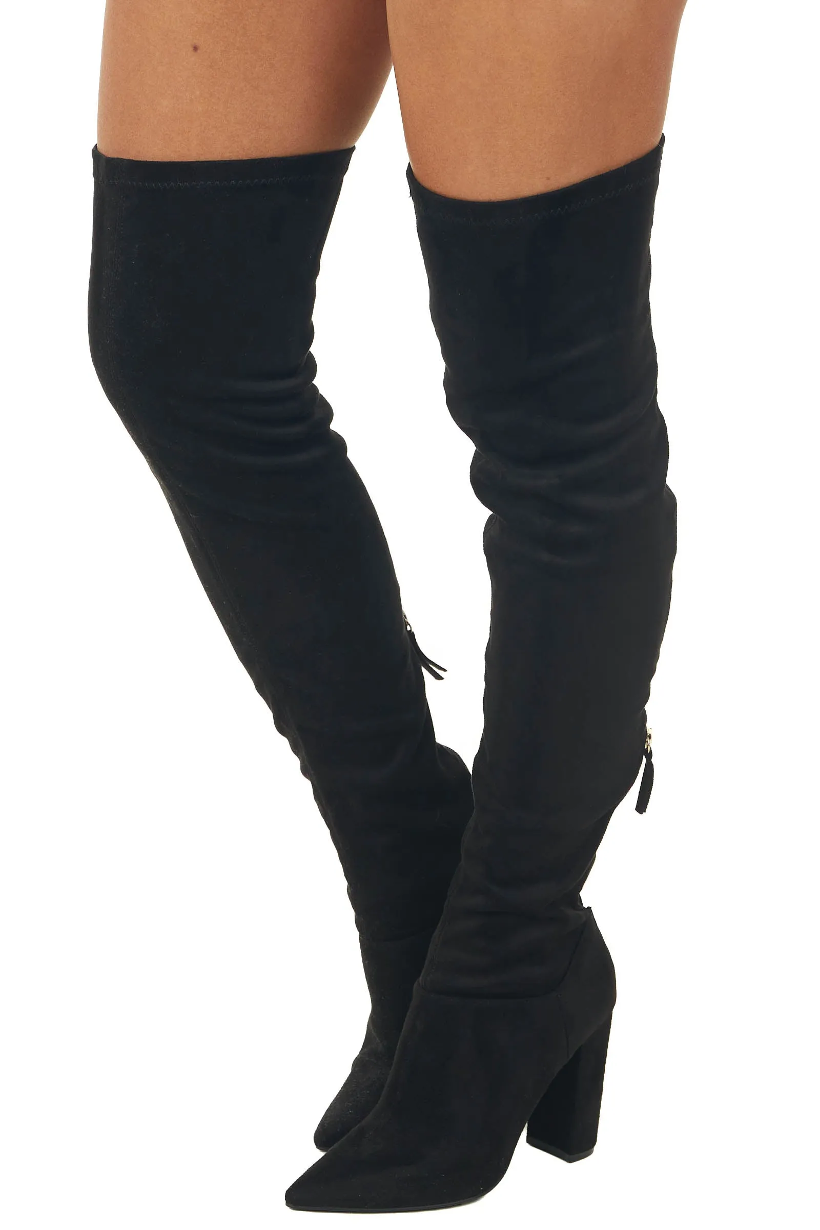 Black Faux Suede Slouchy Knee Length Boots sold by Lime Lush