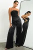 Black Strapless Button Bodice Satin Jumpsuit sold by Lime Lush