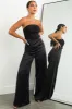 Black Strapless Button Bodice Satin Jumpsuit sold by Lime Lush