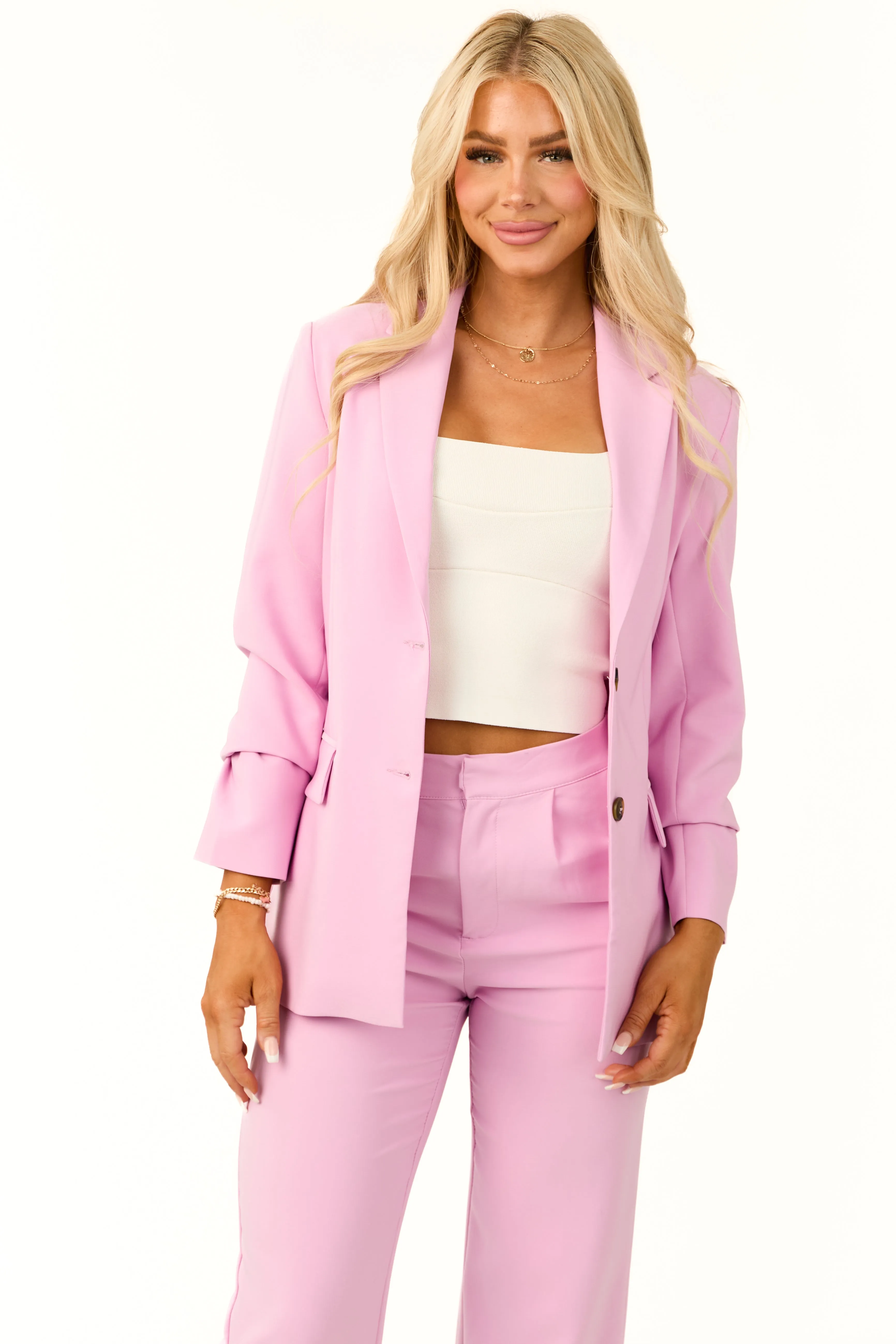 Bubblegum Solid Double Button Long Blazer sold by Lime Lush product image thumbnail 2