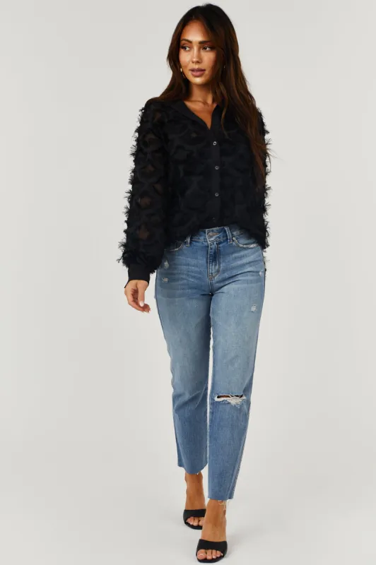 Artsal Medium High Rise Slit Knee Raw Straight Jeans sold by Lime Lush