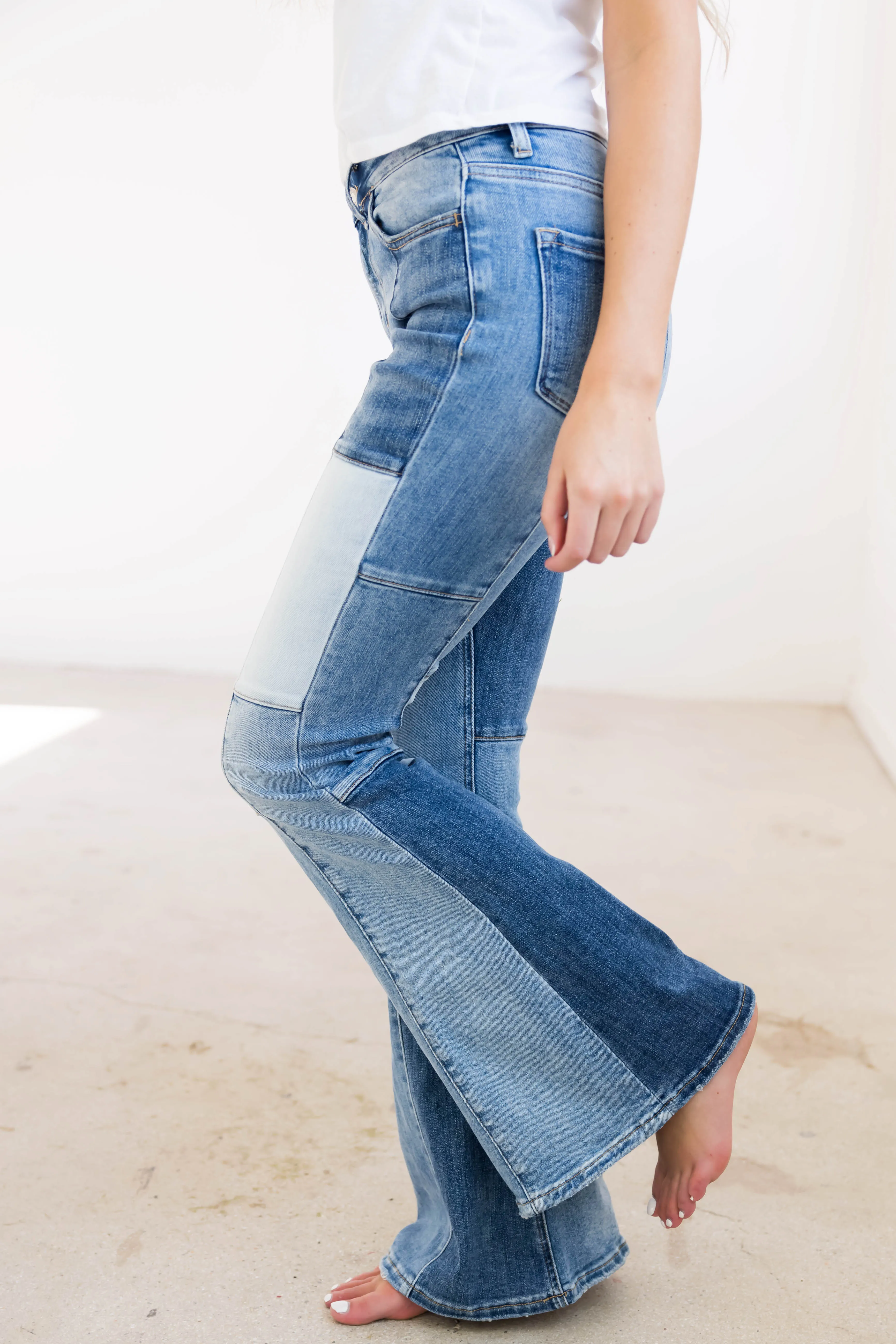 Vervet Colorblock Denim High Rise Bell Bottoms sold by Lime Lush product image thumbnail 4