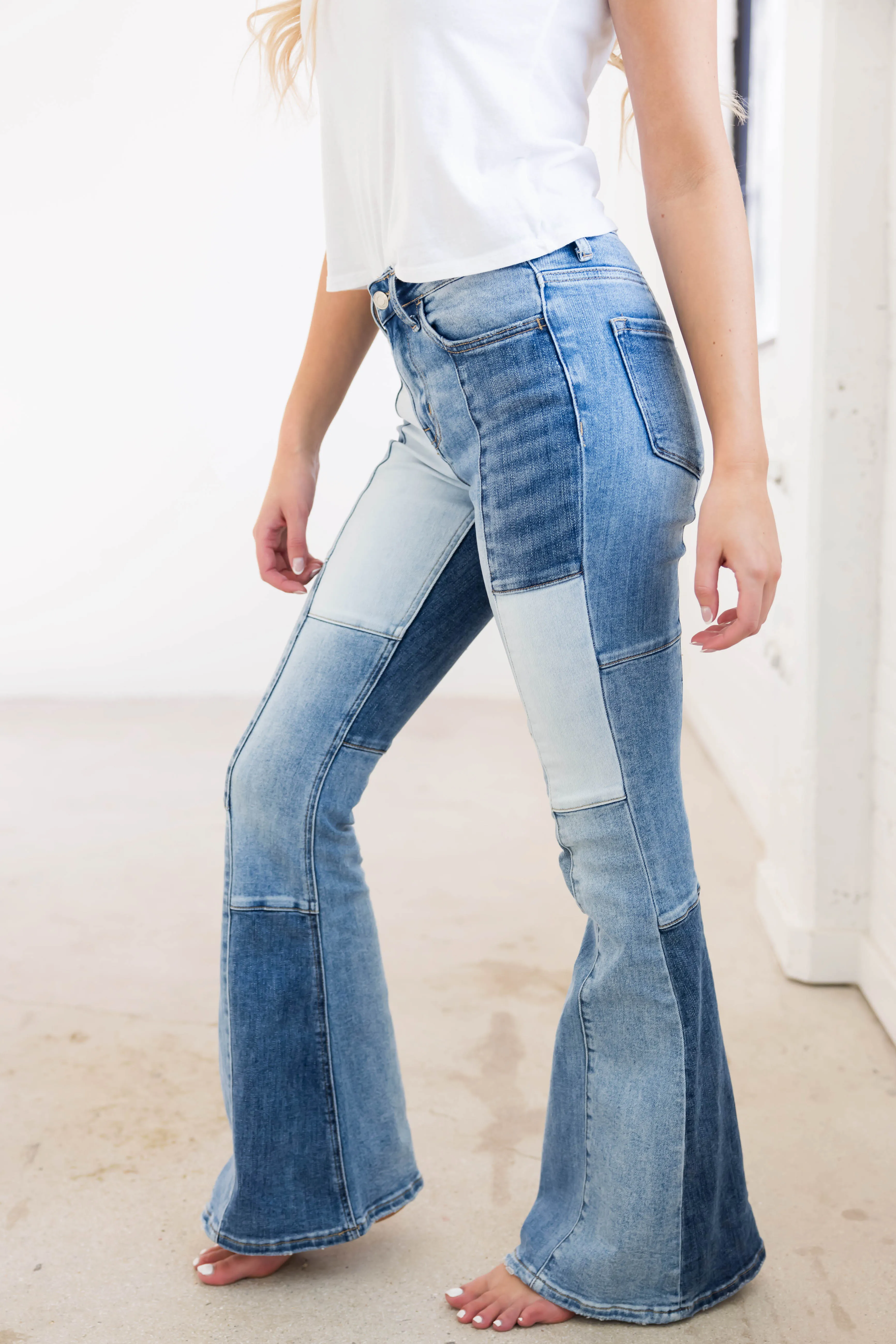 Vervet Colorblock Denim High Rise Bell Bottoms sold by Lime Lush product image thumbnail 3