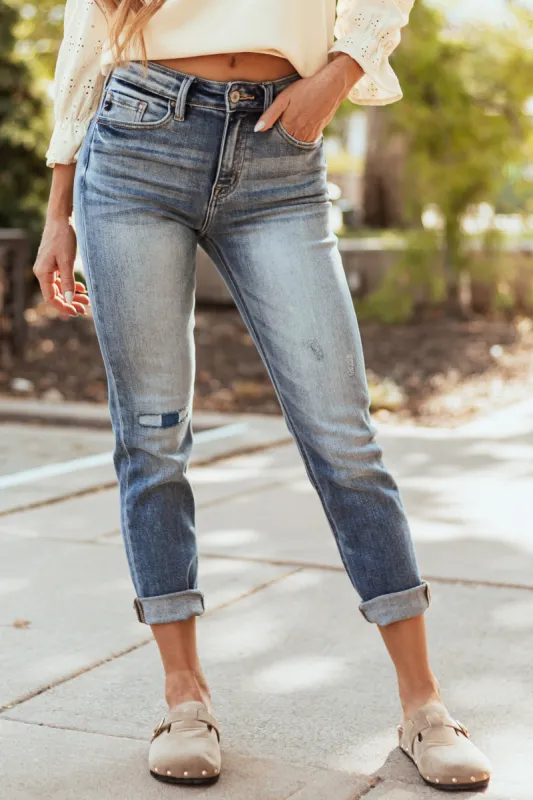 KanCan Medium Wash Cuffed Slim Straight Jeans sold by Lime Lush