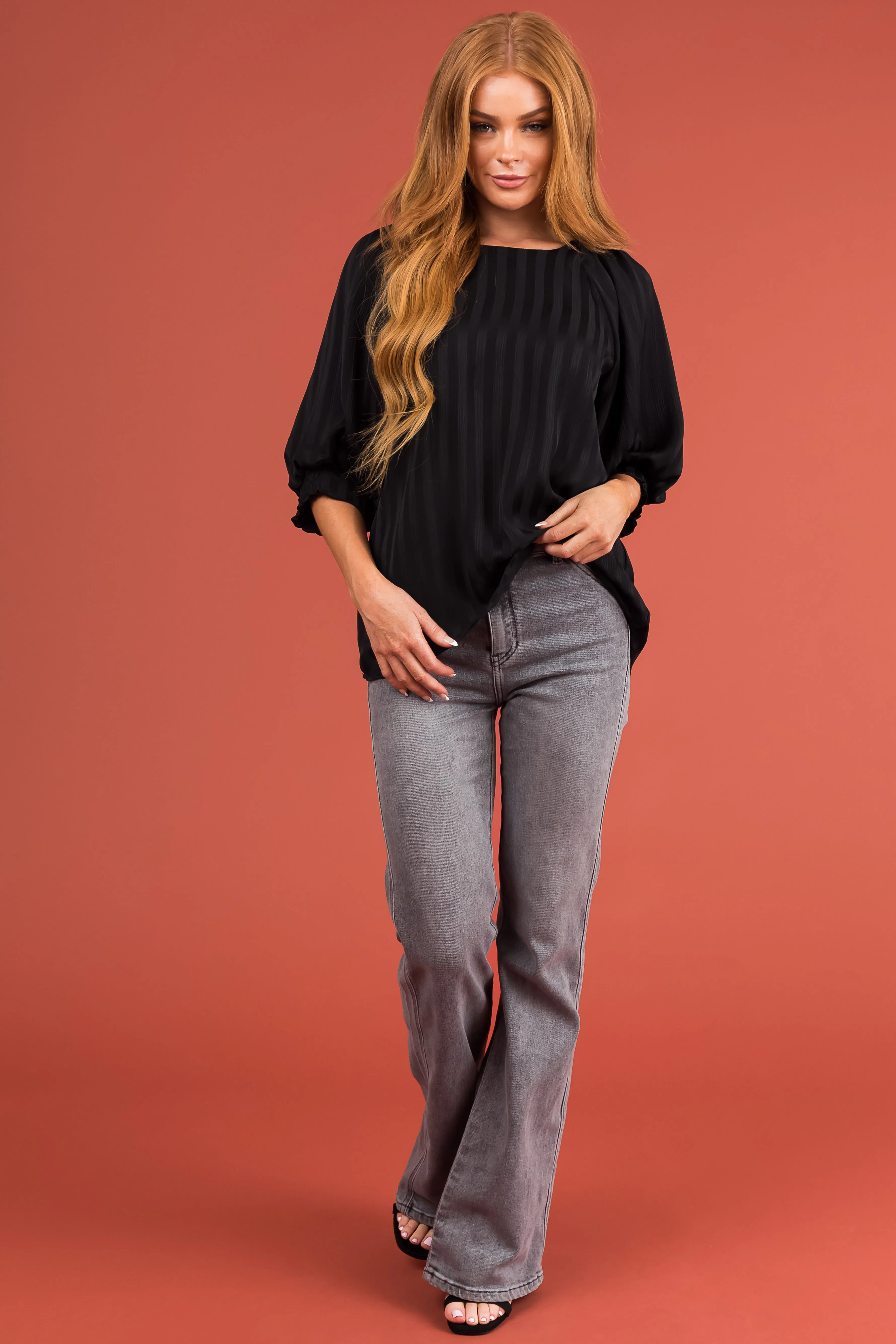 Black Textured Ribbed Half Sleeve Blouse sold by Lime Lush product image thumbnail 5