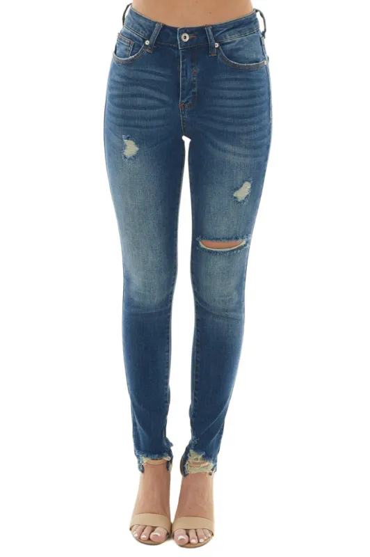 Special A Mid Wash High Rise Shark Bite Hem Skinny Jeans sold by Lime Lush
