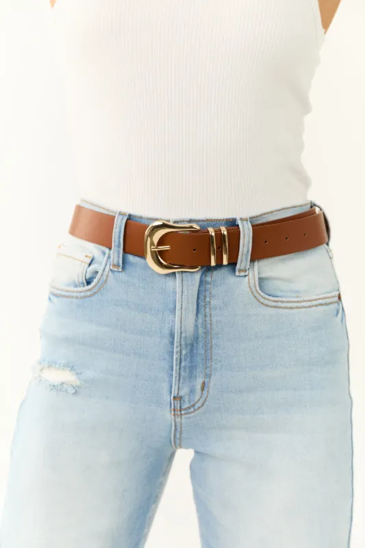 Spice Faux Leather Gold Buckle Belt sold by Lime Lush