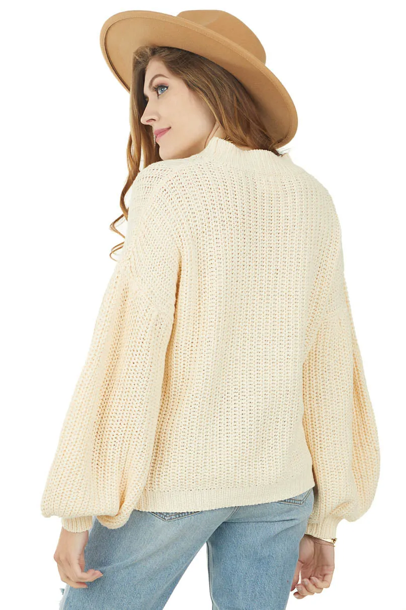 Vanilla Mock Neck Pointelle Chenille Sweater sold by Lime Lush product image thumbnail 3