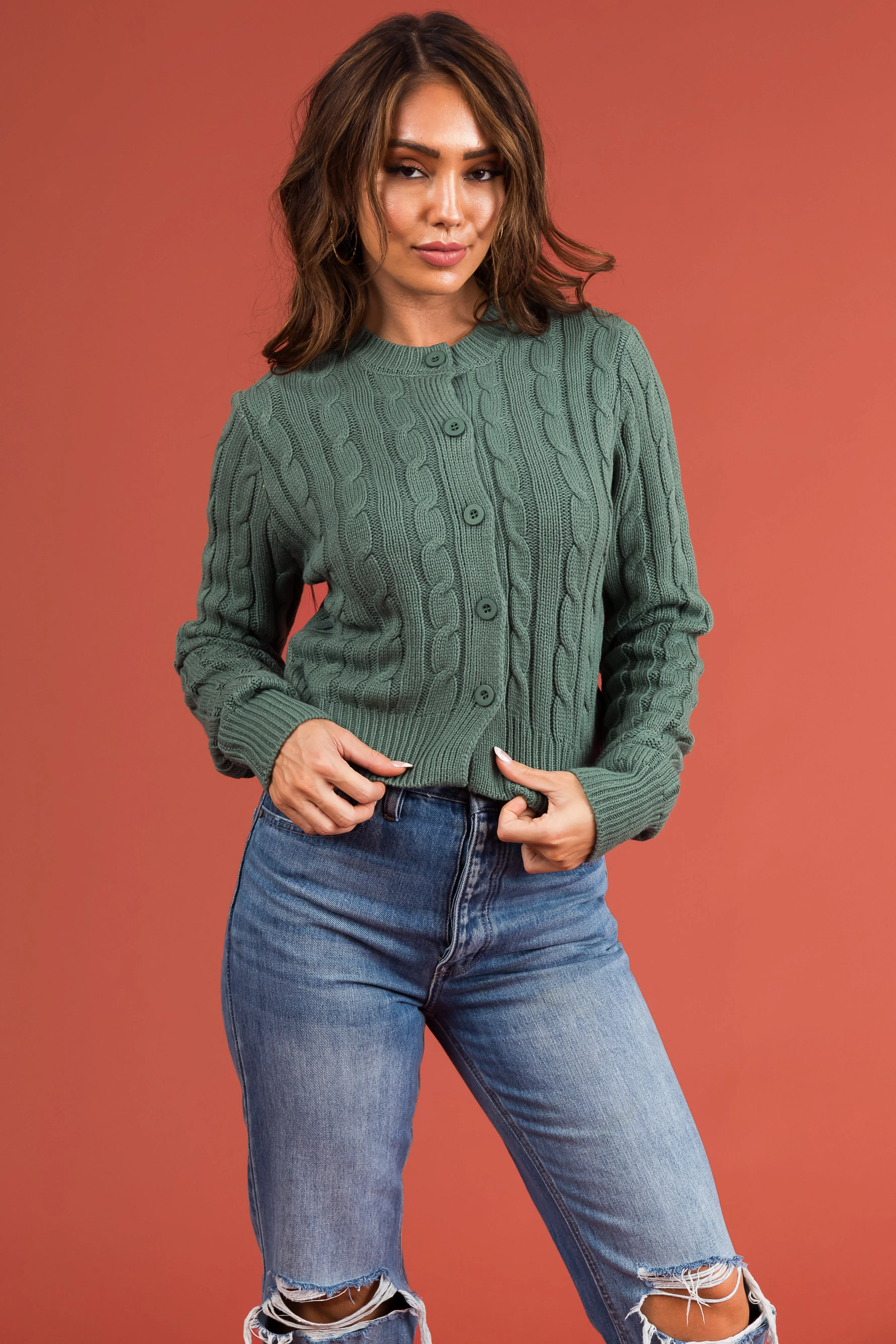 Juniper Cable Knit Cropped Cardigan Sweater sold by Lime Lush product image thumbnail 3