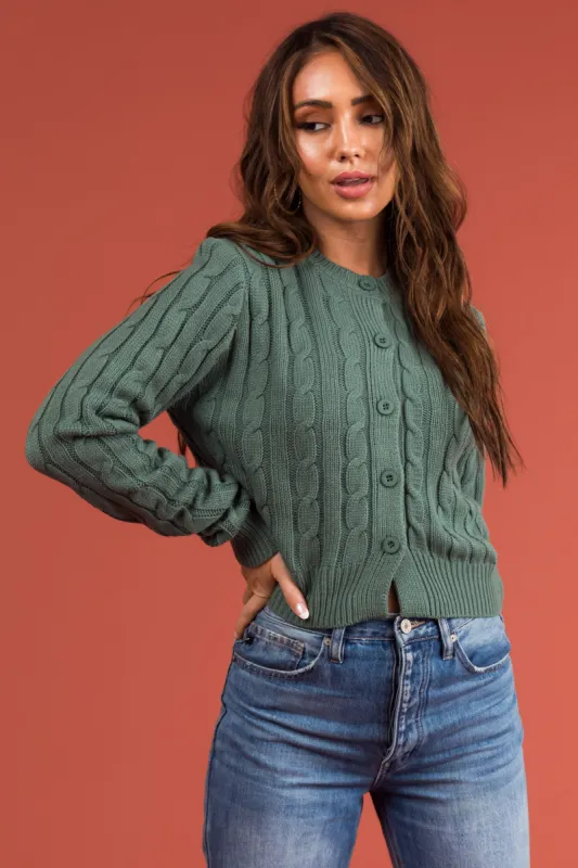 Juniper Cable Knit Cropped Cardigan Sweater sold by Lime Lush
