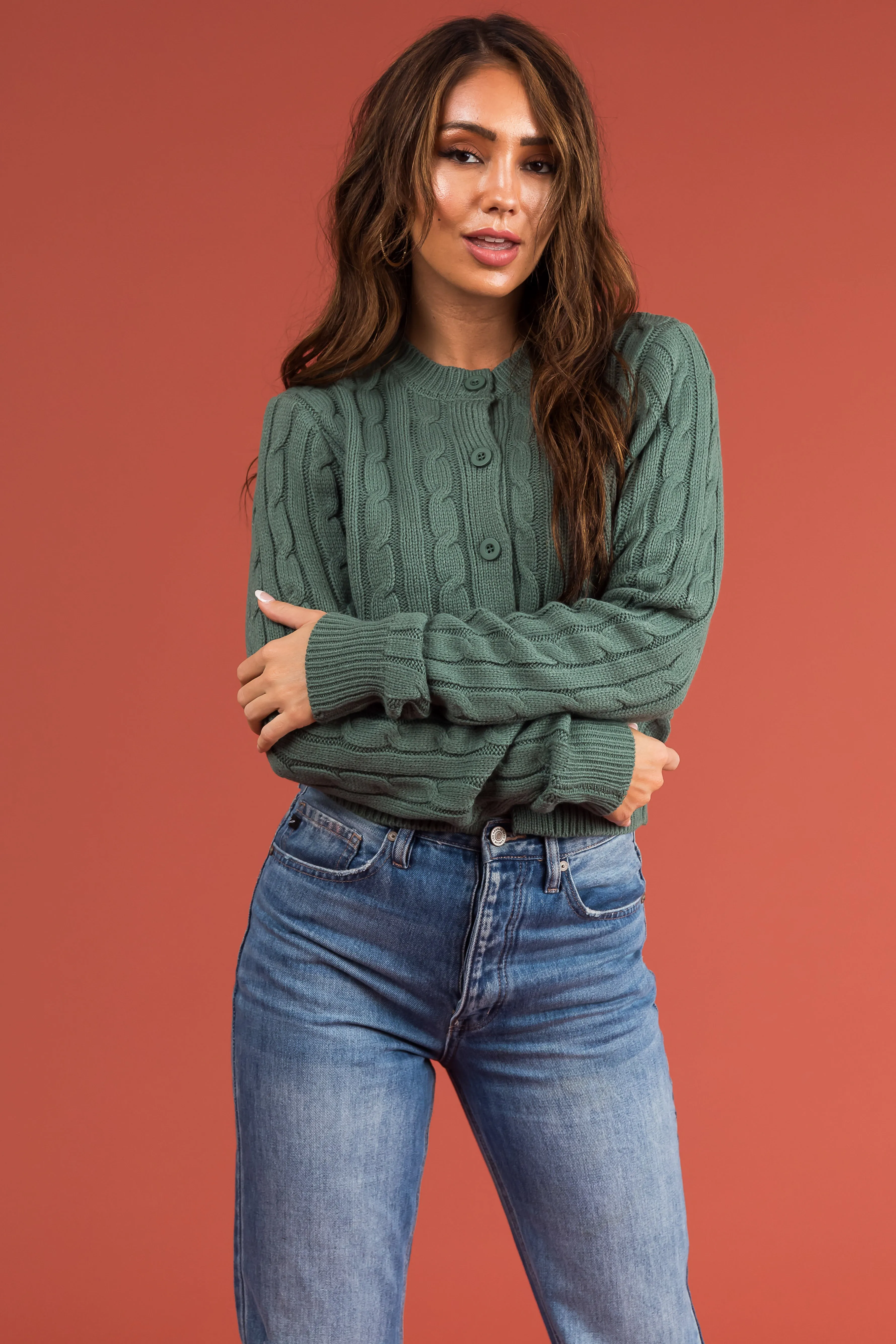 Juniper Cable Knit Cropped Cardigan Sweater sold by Lime Lush product image thumbnail 2