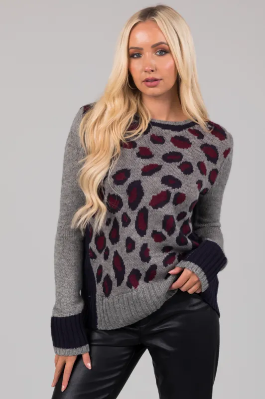 Stone Grey Animal Print Long Sleeve Sweater made by entro